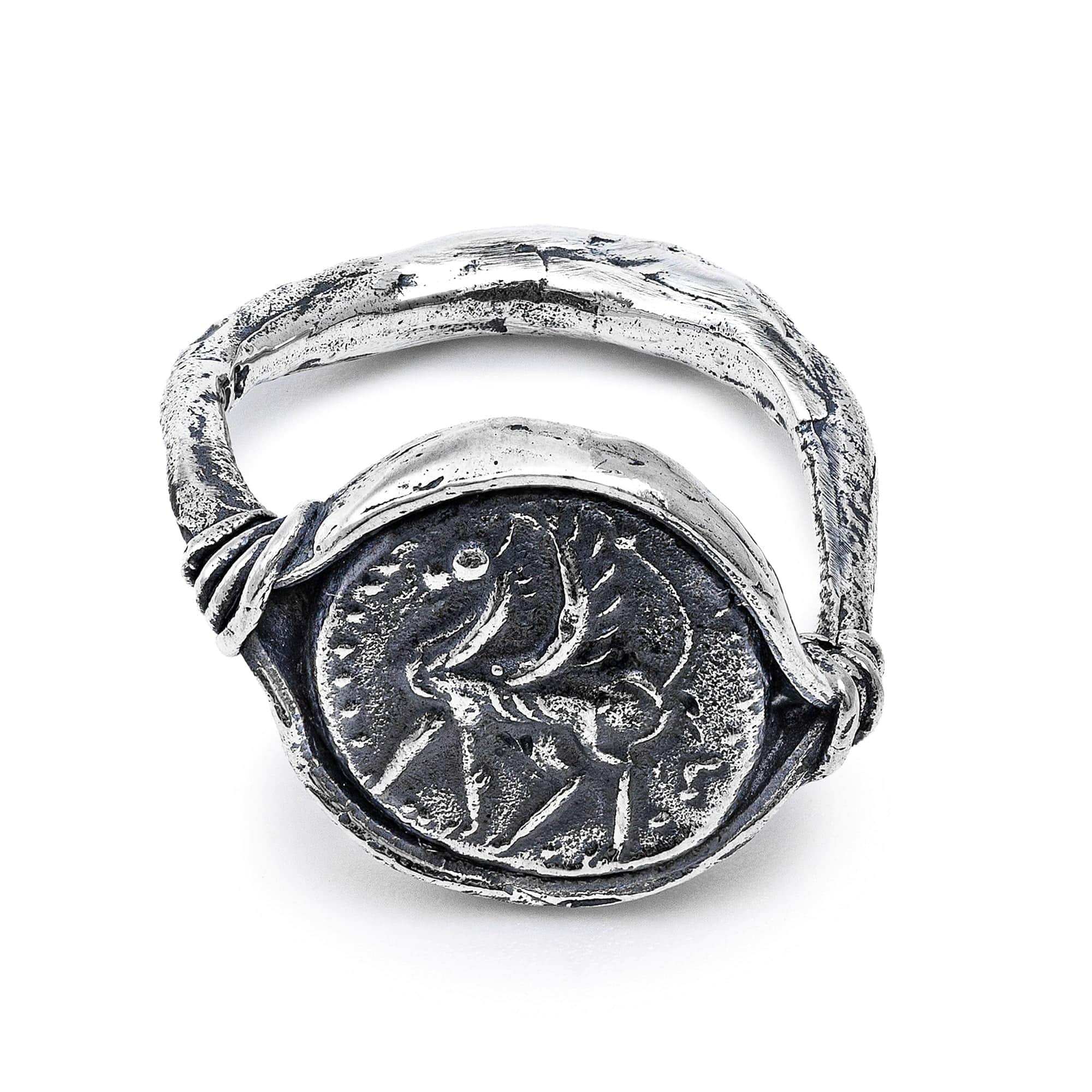 Oxidized 925 Silver Ring with Ancient Pegasus Seal Engraving