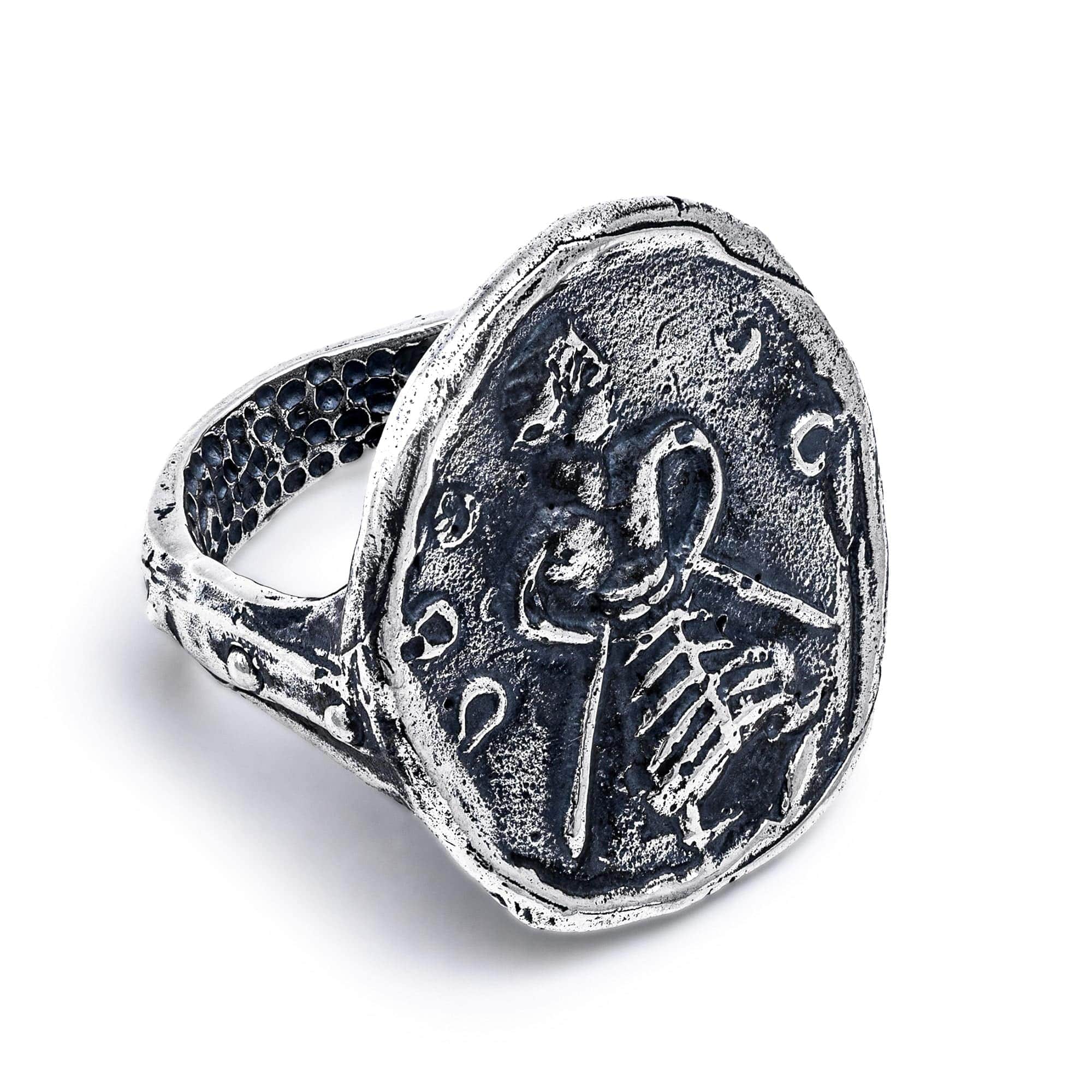 Oxidized 925 Silver Ring with Ancient Sacred Protector Seal