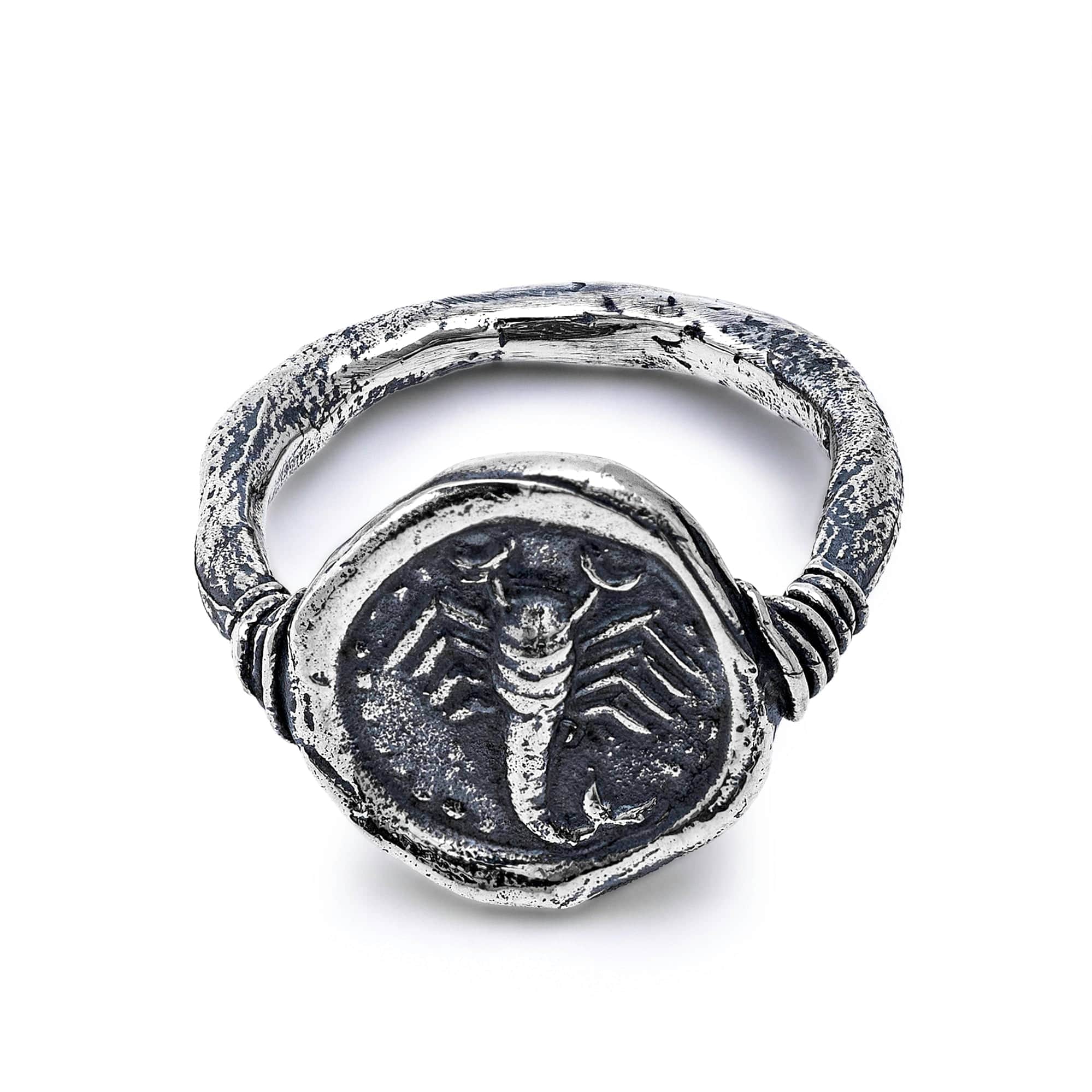 Oxidized 925 Silver Ring with Ancient Scorpion Seal Engraving