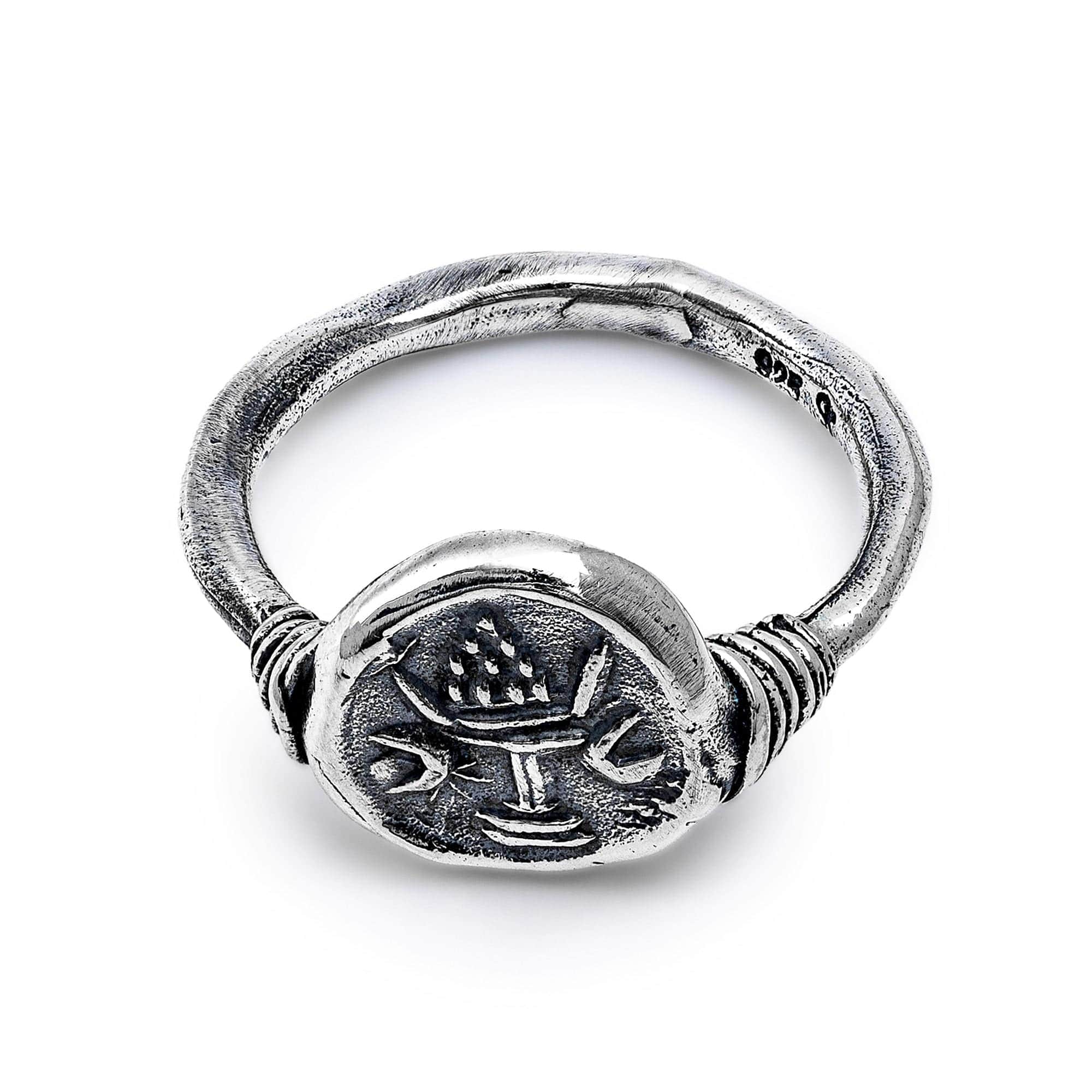 Oxidized 925 Silver Ring with Ancient Seal of Abundance Engraving