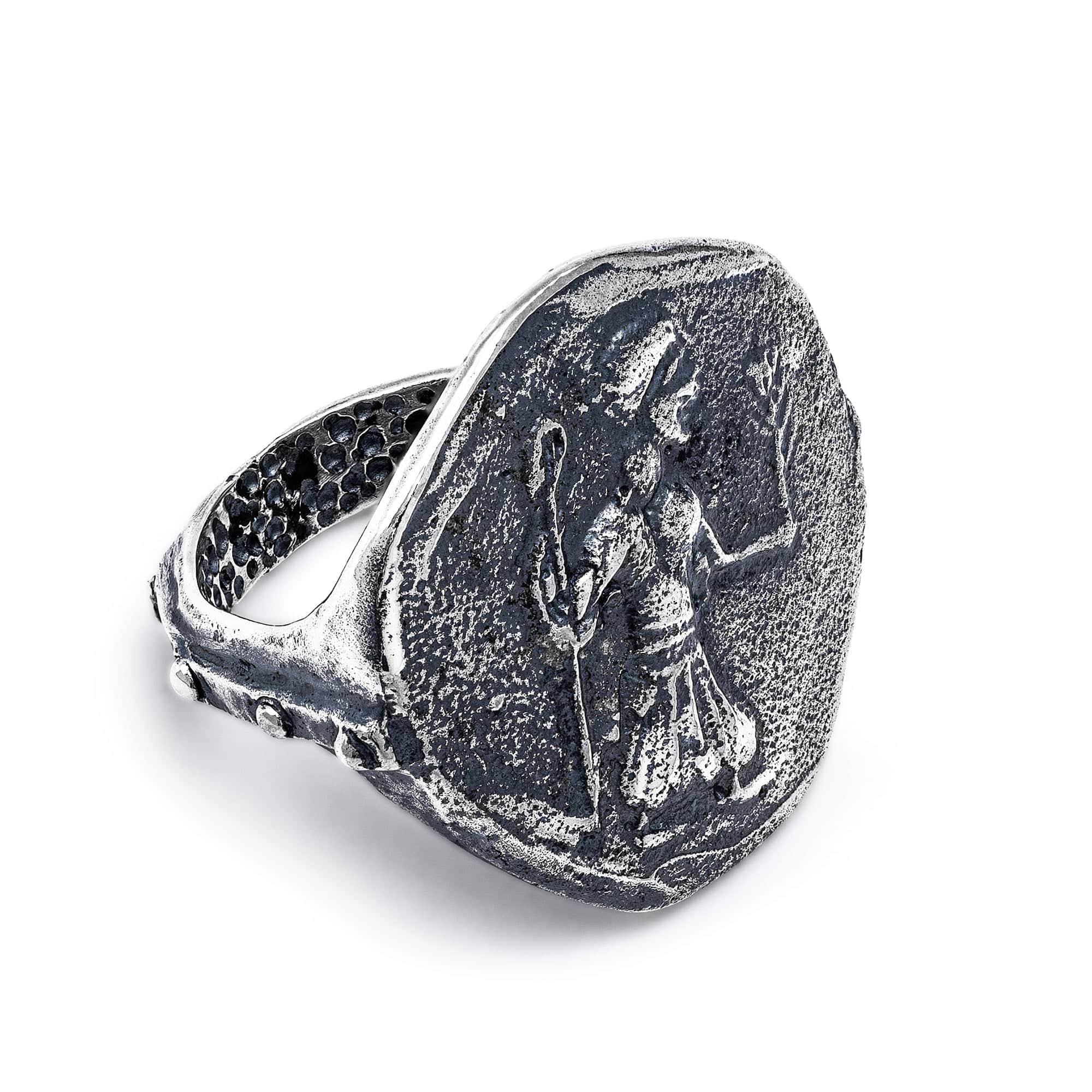 Oxidized 925 Silver Ring with Ancient Warrior Seal