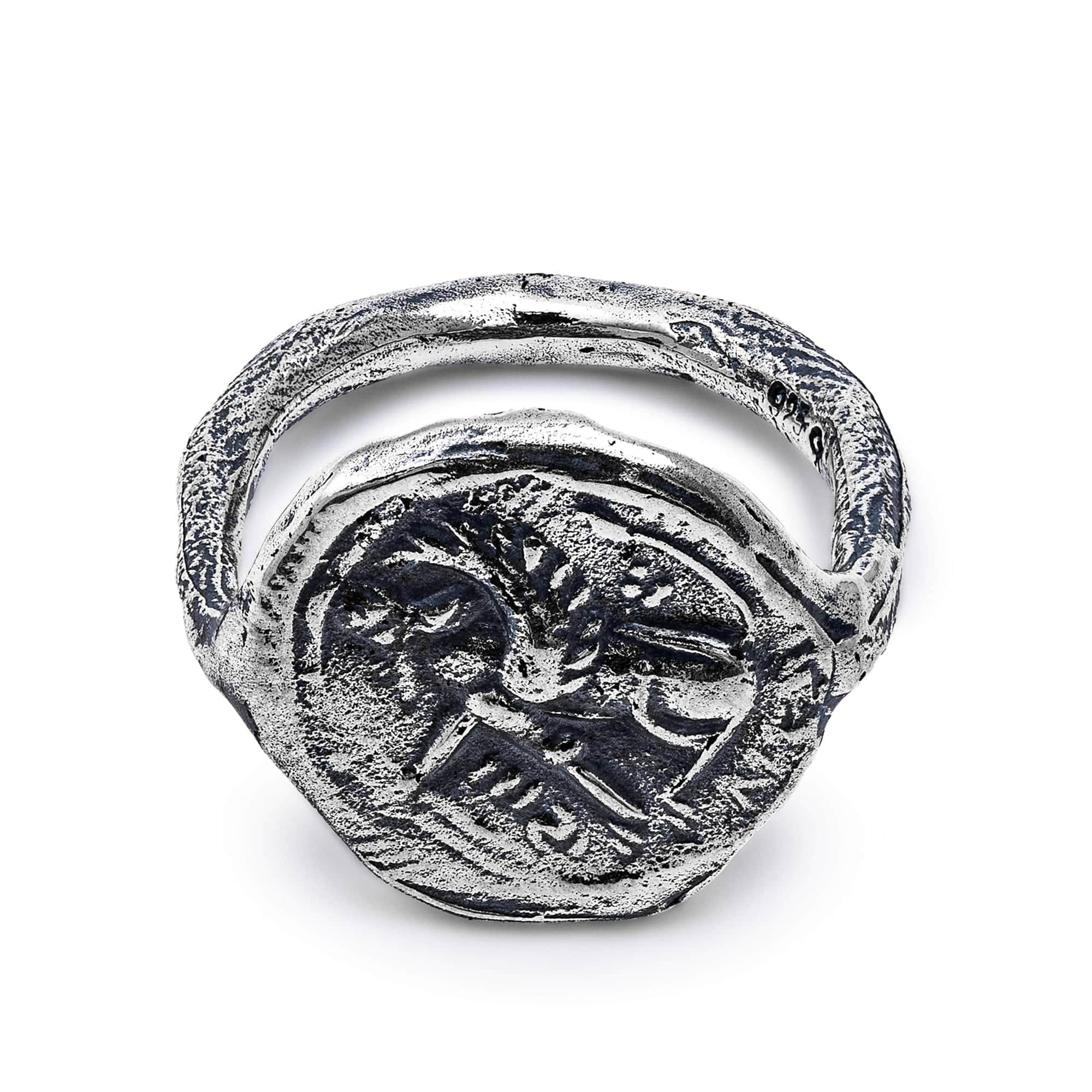 Oxidized 925 Silver Ring with Ancient Winged Steed Seal Engraving