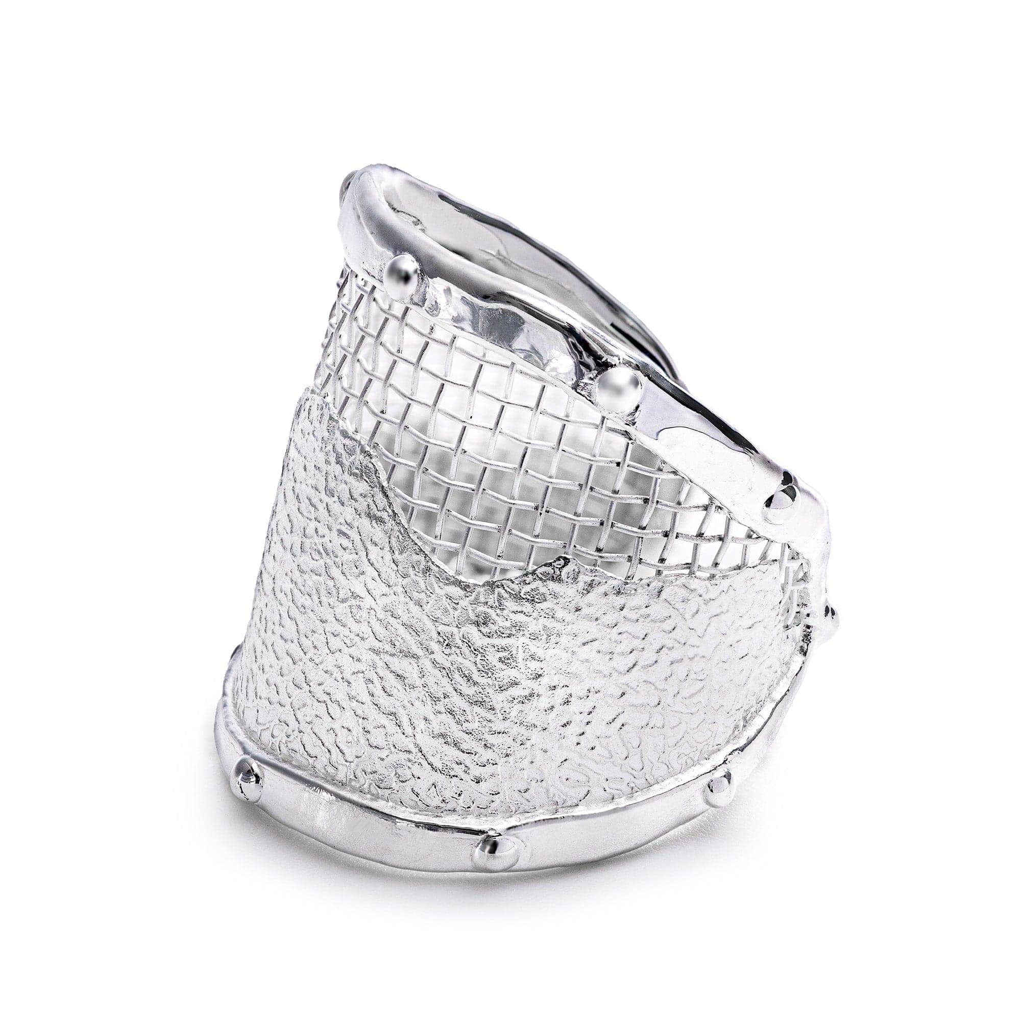 Pallium Urban Open Band Siliver Ring with Titanium Mesh