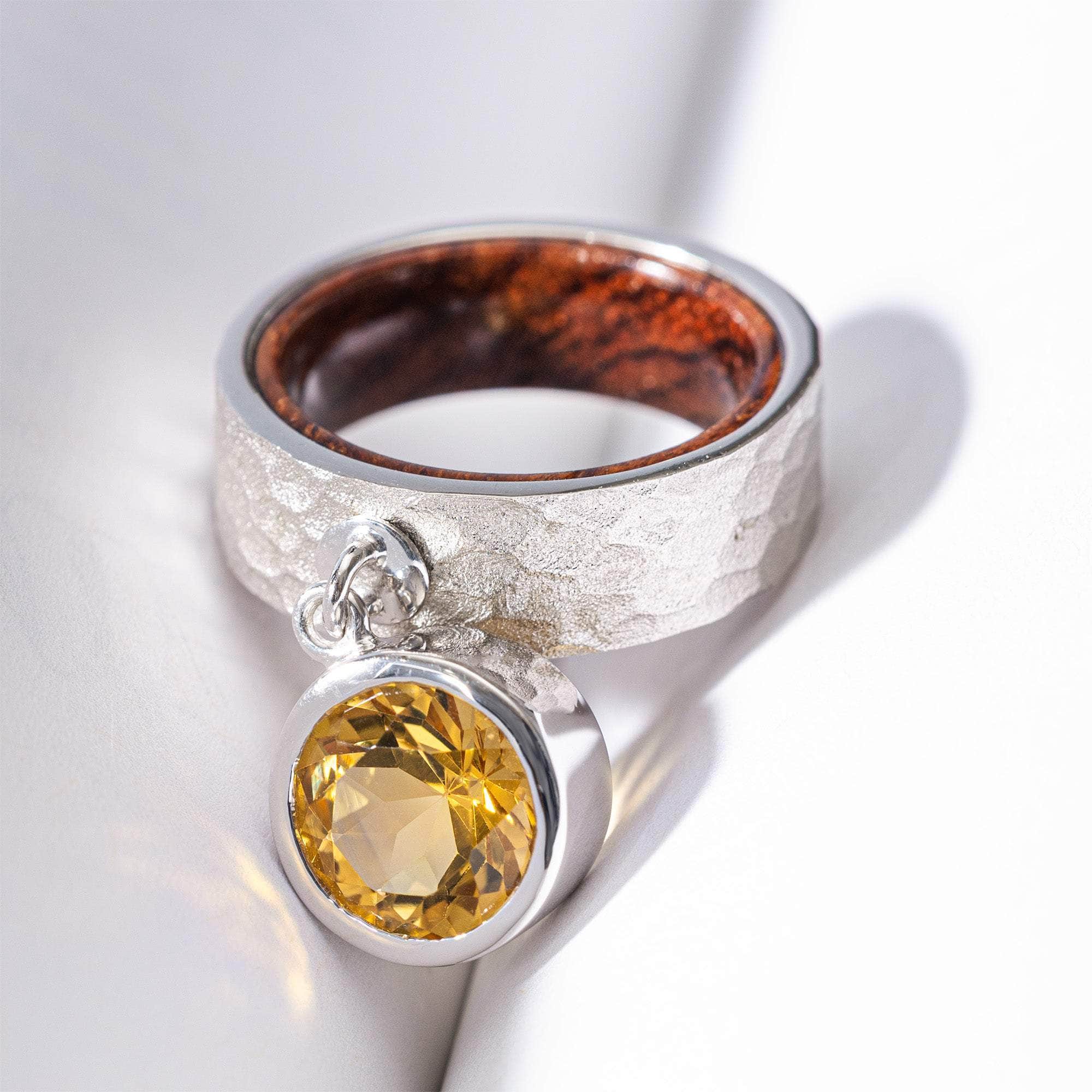 Peri Handmade Sterling Silver & Rosewood Ring with Natural Oval Citrine