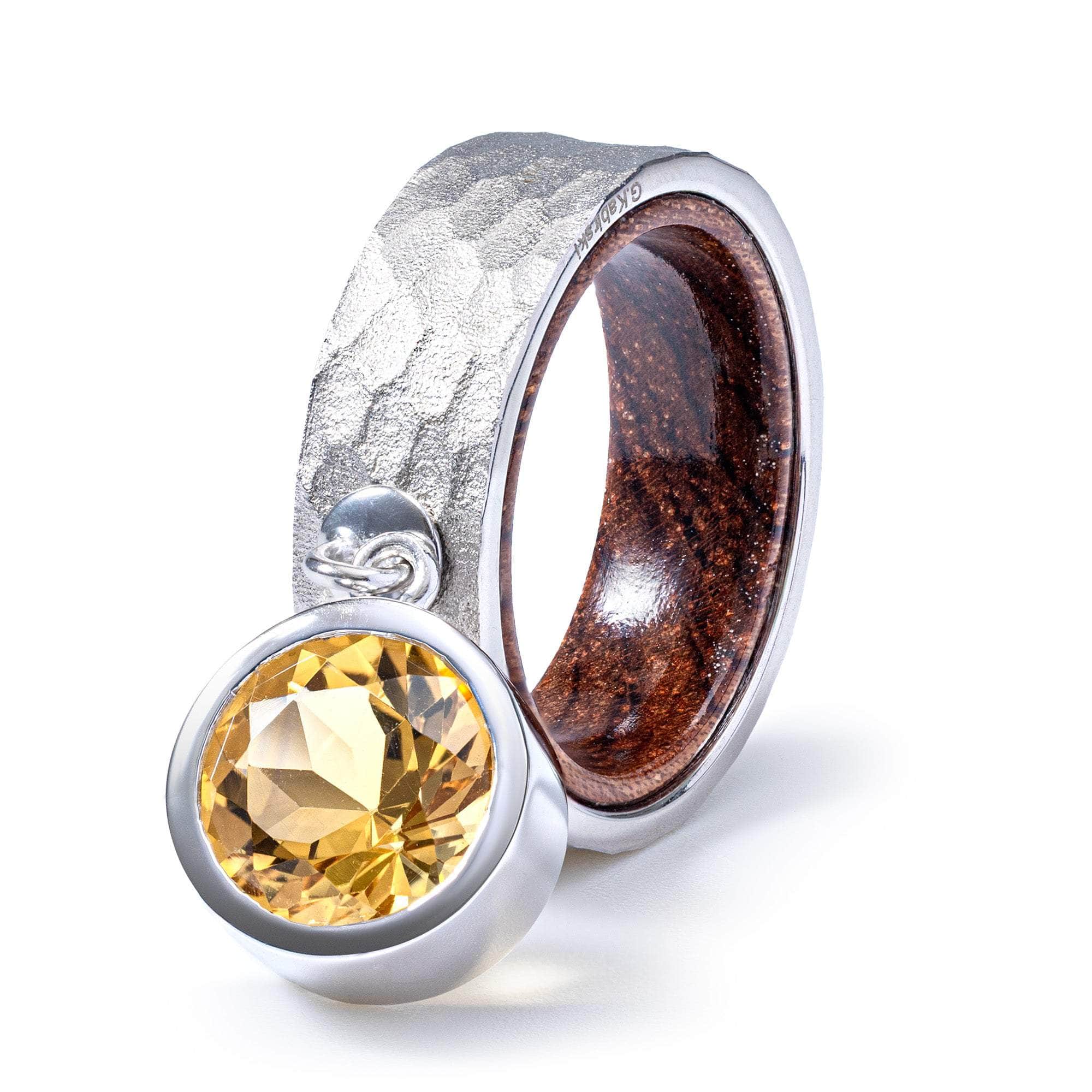 Peri Handmade Sterling Silver & Rosewood Ring with Natural Oval Citrine