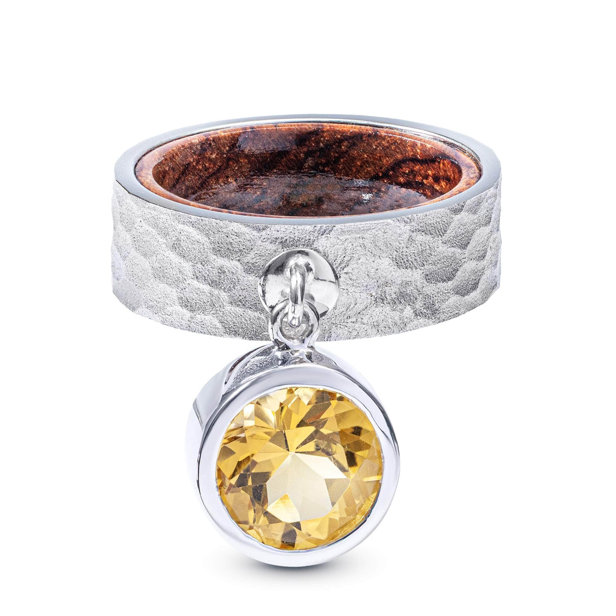 Peri Handmade Sterling Silver & Rosewood Ring with Natural Oval Citrine