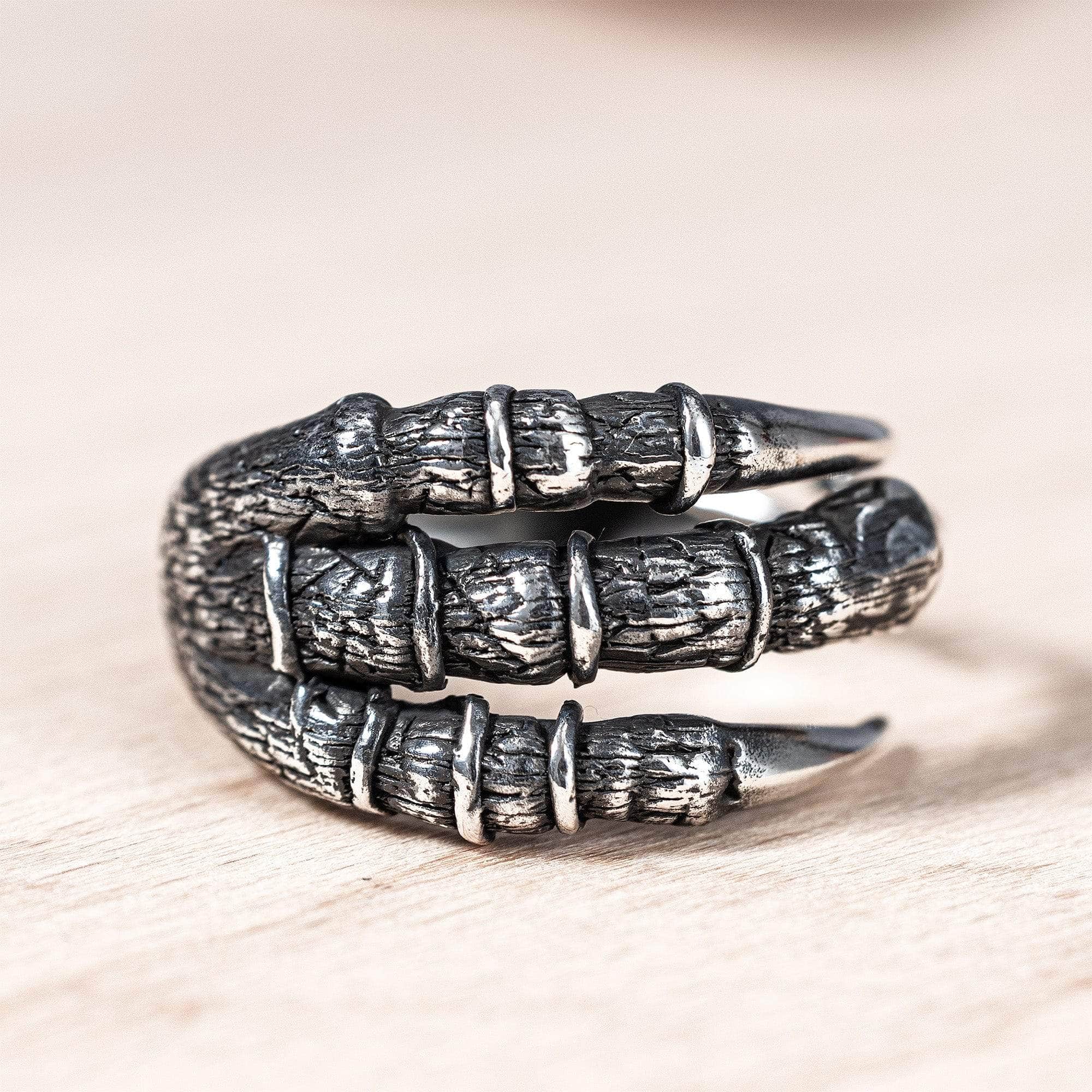 Phalanx Rugged Silver Ring with Claw-Like Structure