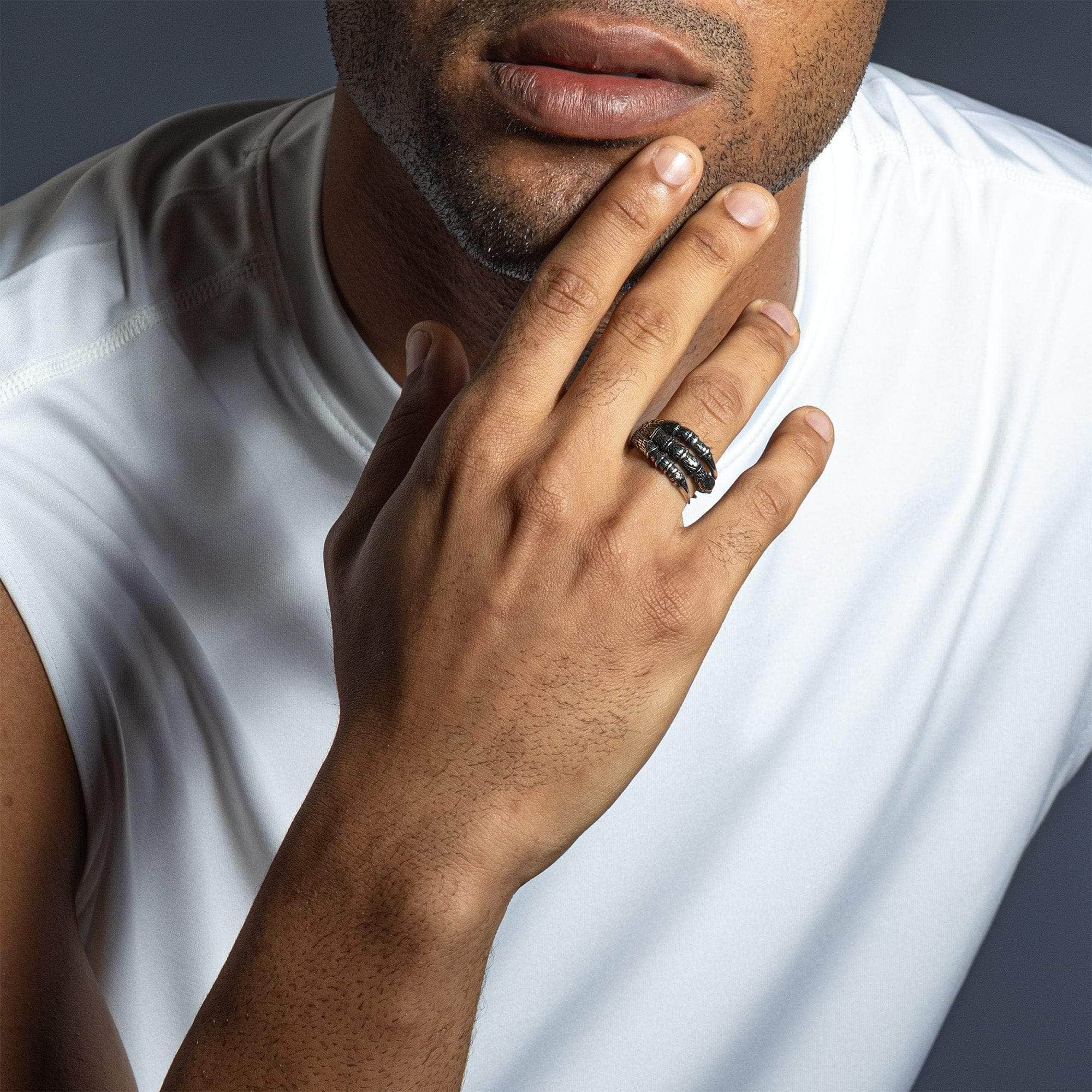 Phalanx Rugged Silver Ring with Claw-Like Structure