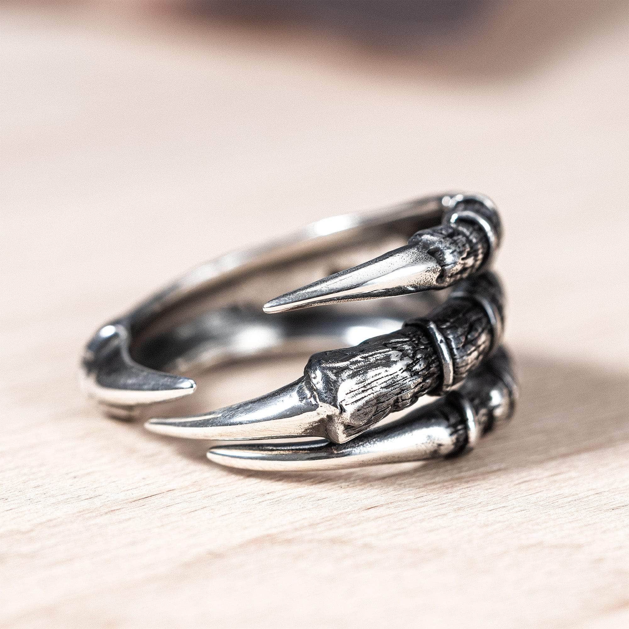 Phalanx Rugged Silver Ring with Claw-Like Structure