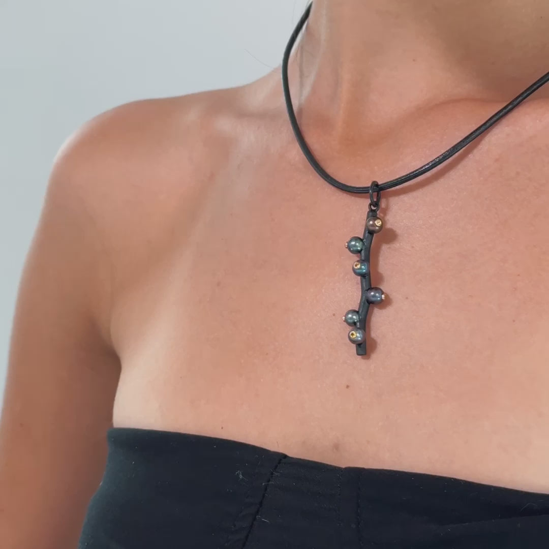 Pontus Black Blue Micro Pearl and Green Sapphire Pendant