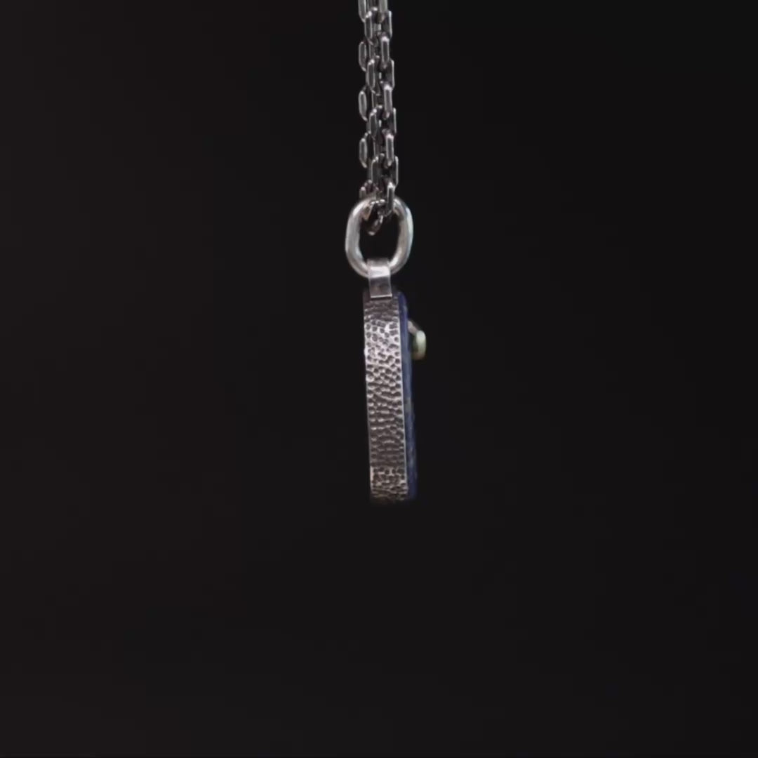 Sapurios Pendant with Authentic Ancient Lapis Lazuli Seal in 925 Silver & Raw Tsavorite in 9K Gold