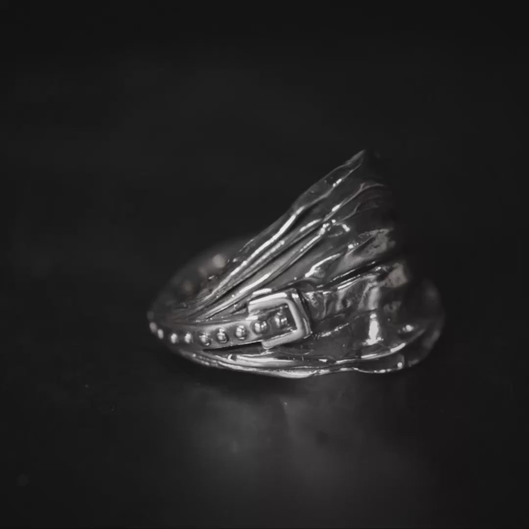 Charogne Oxidized 925 Silver Ring with Folded Fabric-Like Texture