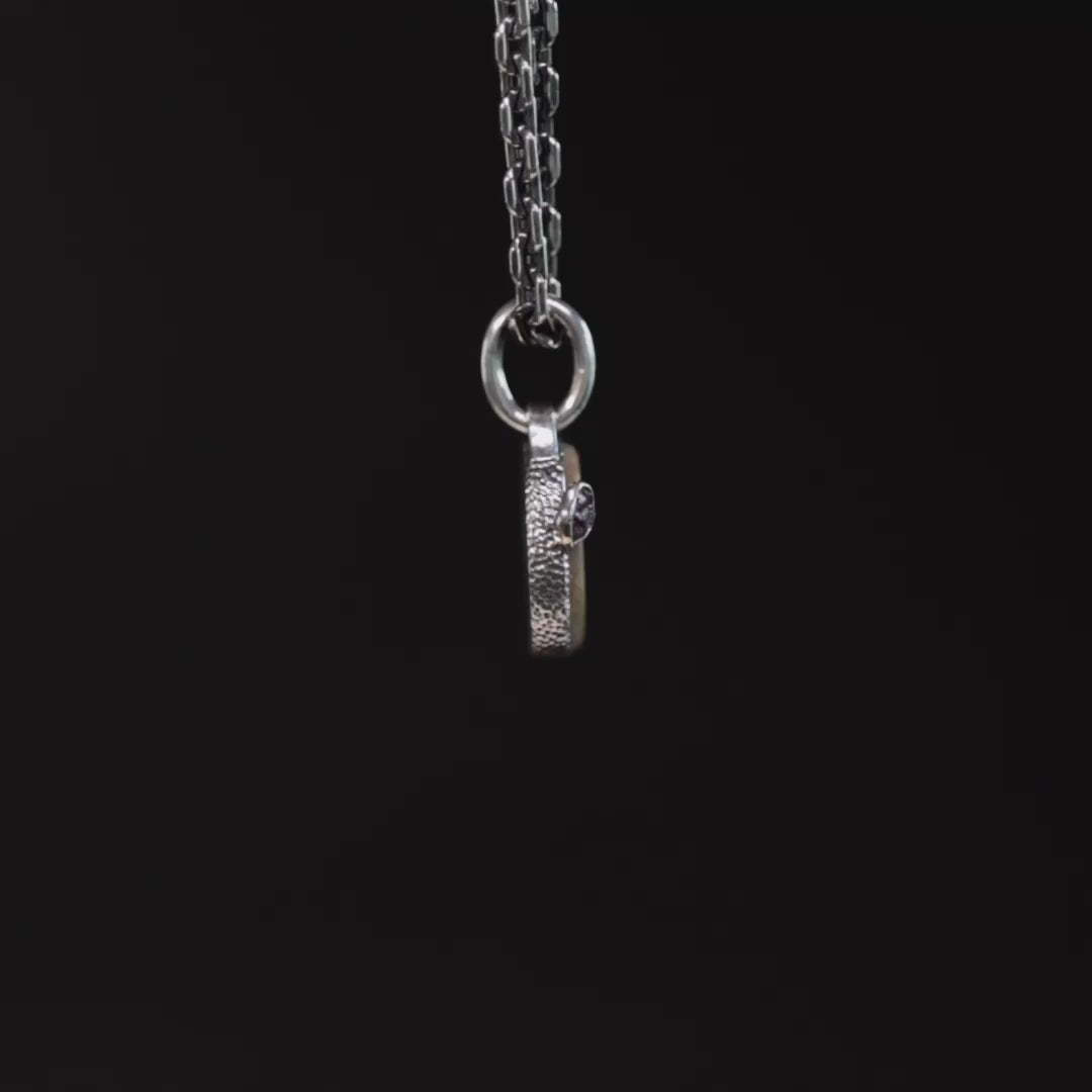 Zarang Pendant with Authentic Ancient Agate Seal in 925 Silver & Raw Ruby in 9K Gold