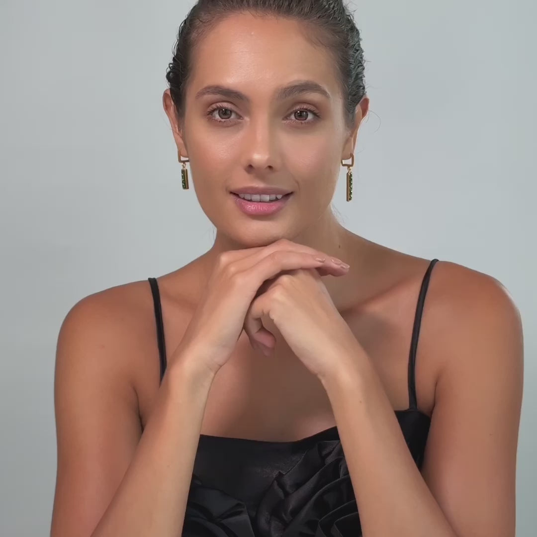 Zivie Asymmetric Earrings in Gold-Plated Silver with Natural Chrome Diopside