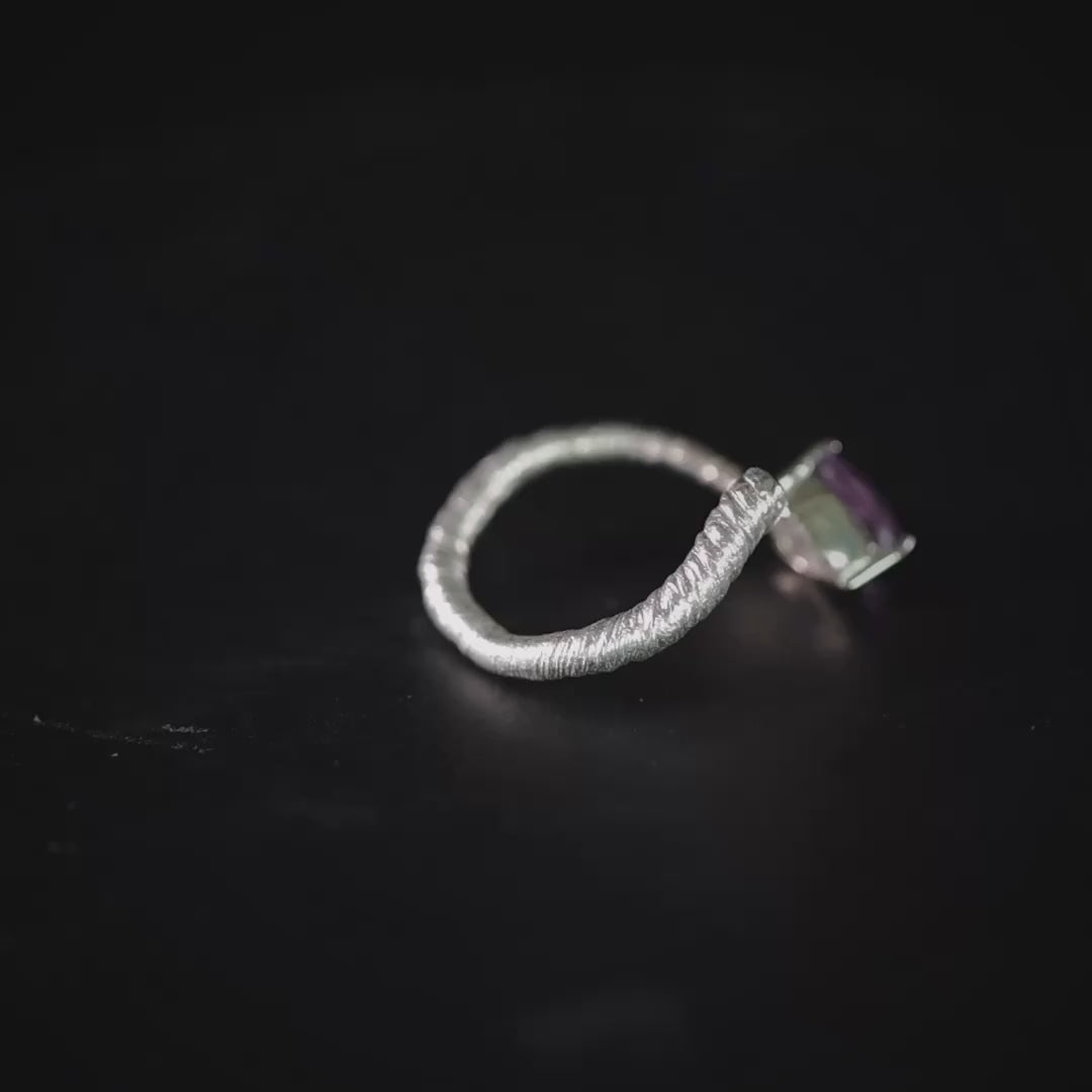 Korra Open Band Ring in Silver with Pear and Round Cut Amethyst and Anti Tarnish Coating