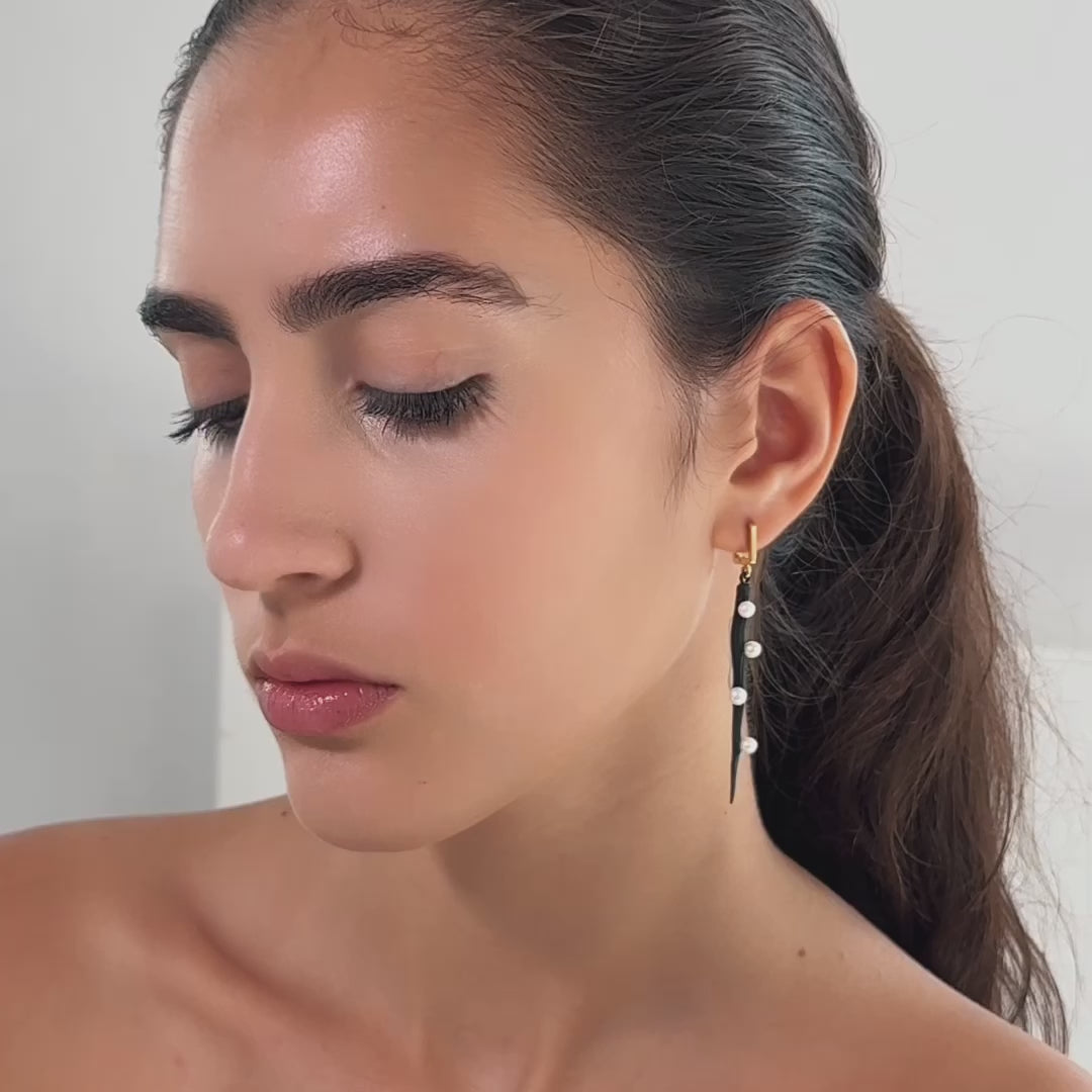 Nereus Black Anthracite Sterling Silver Earring with Micro Pearls
