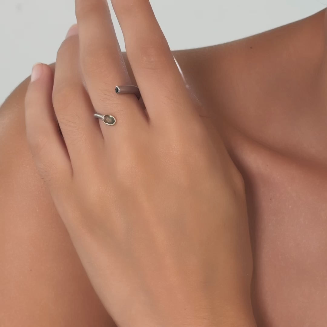 Arbor Green Sapphire and Black Spinel Ring