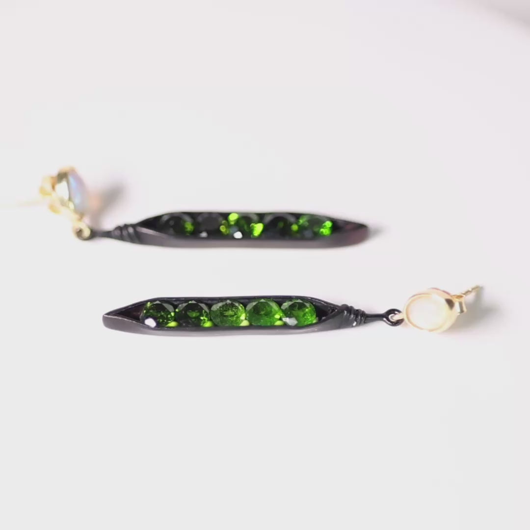 Elandra Sterling Silver Earrings with Opal and Chrome Diopside in Mixed Metal Finish for Organic Style