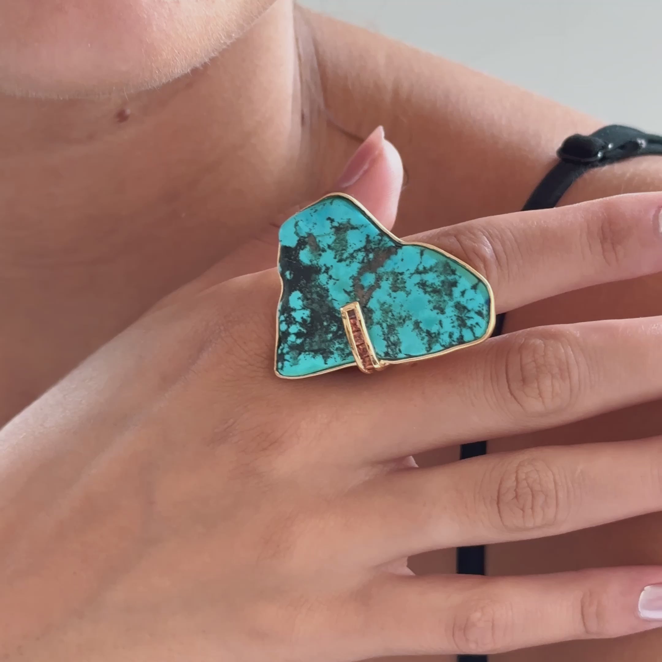 Freja Rough Turquoise and Yellow Sapphire and Ruby Ring