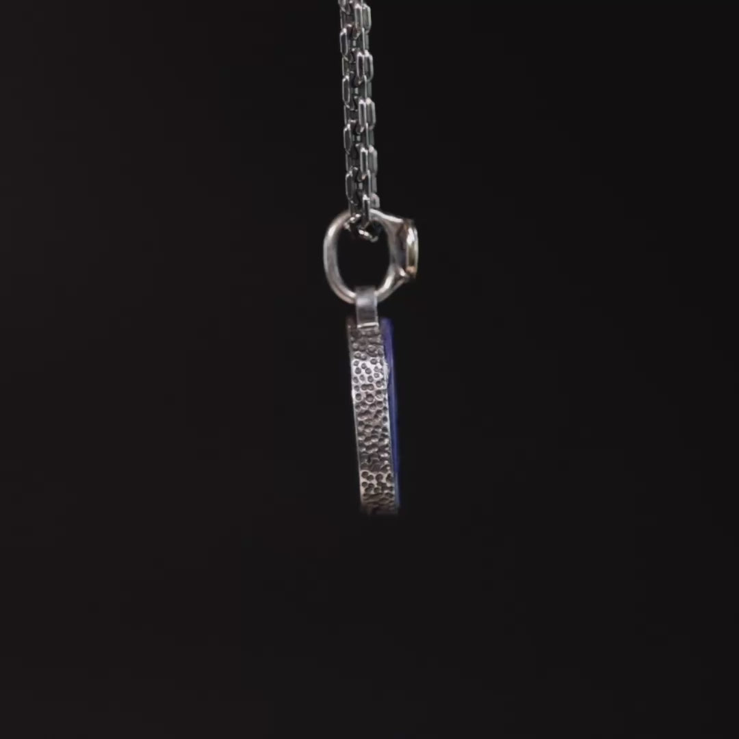 Pteryx Pendant with Ancient Greek Lapis Lazuli Seal in 925 Silver & Rough Pink Sapphire in 9K Gold