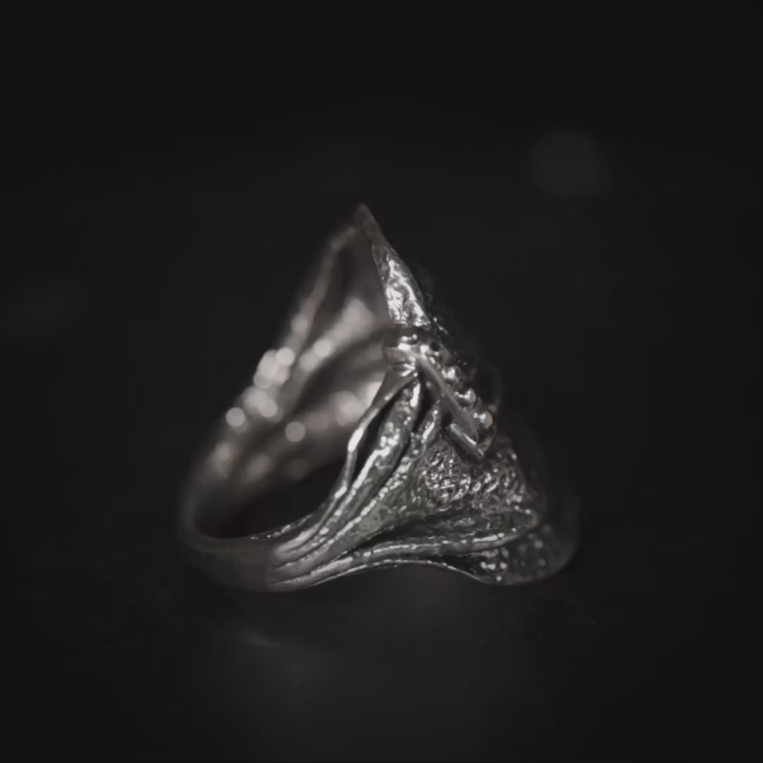 Brocart Oxidized 925 Silver Ring with Organic Folded Texture