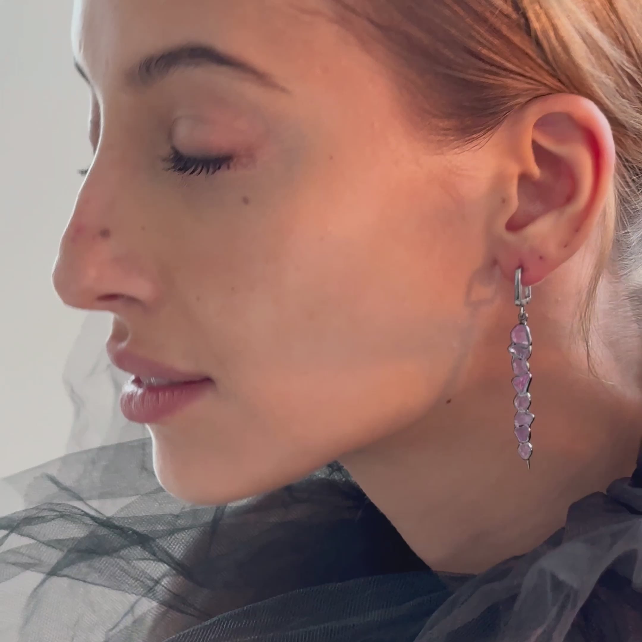 Syrah Rough Pink Sapphire Earrings