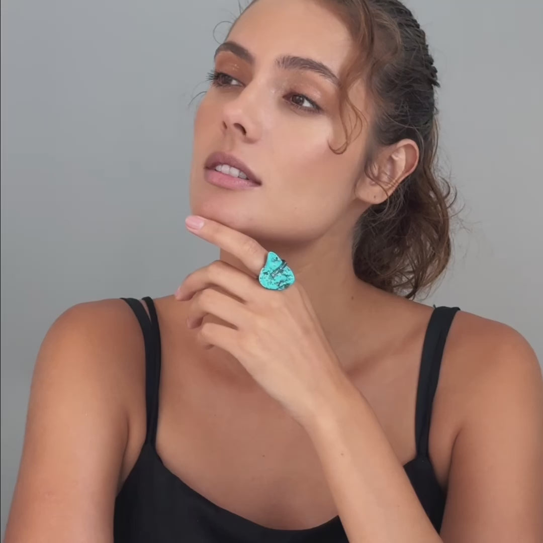 Lafu Rough Turquoise and Topaz Ring