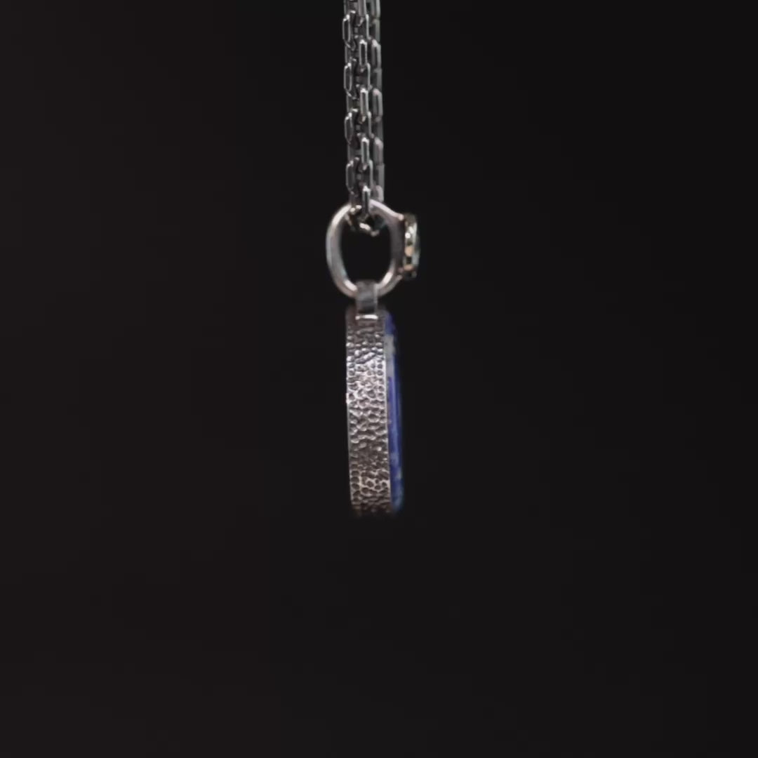 Pegasos Signet Pendant with Authentic Classical Lapis Lazuli Seal in 925 Silver & Rough Pink Sapphire in 9K Gold