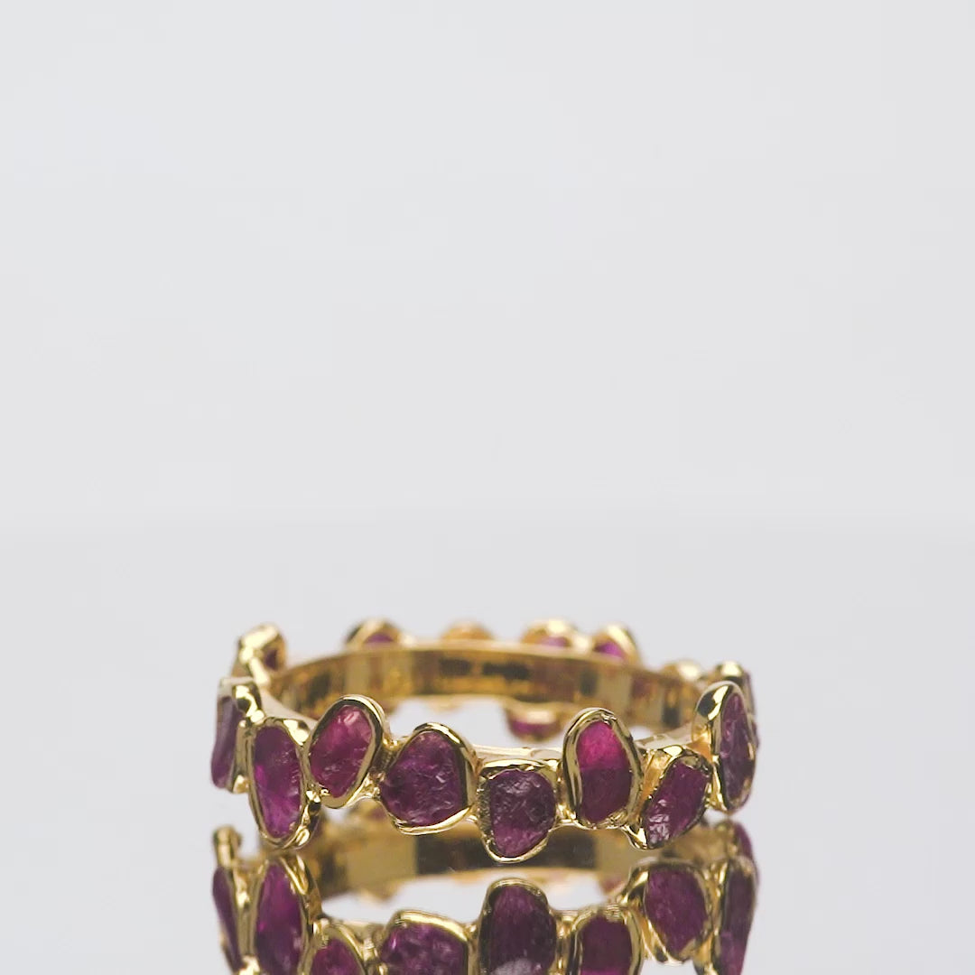 Livia Iconic Raw Ruby Silver Ring With Minimalist Design and 18K Gold Plating