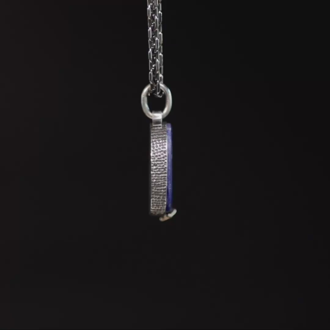Stratios Pendant with Authentic Hellenistic Lapis Lazuli Seal in 925 Silver & Raw Ruby in 9K Gold