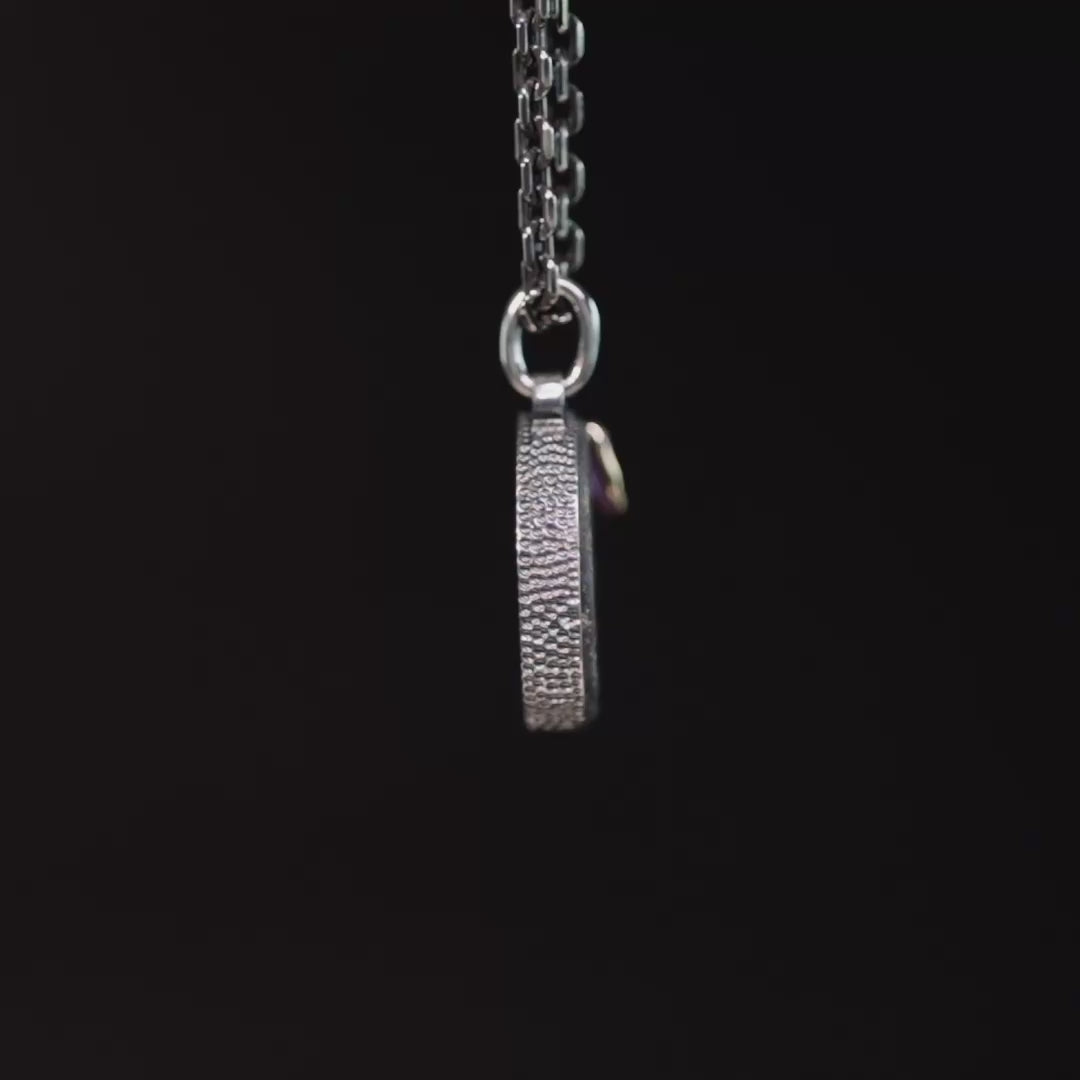 Bahram Pendant with Authentic Ancient Near Eastern Agate Seal in 925 Silver & Raw Pink Sapphire in 9K Gold