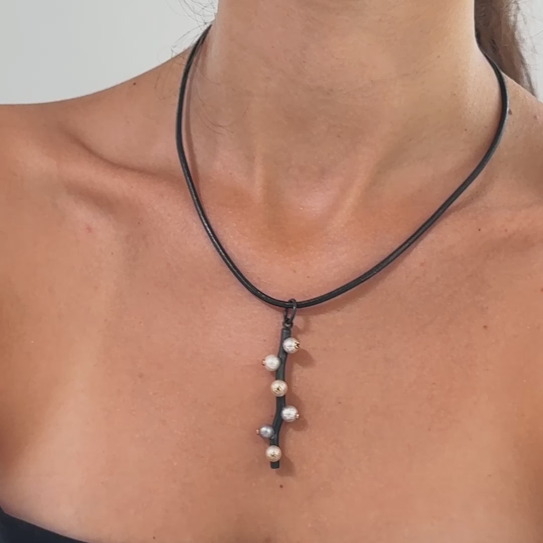 Pontus Minimalist Silver Pendant with Micro Pearl & Green Sapphire