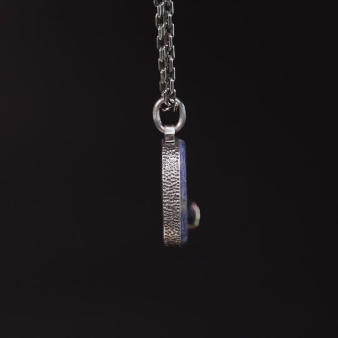 Niketes Pendant with Authentic Hellenistic Lapis Lazuli Seal in 925 Silver & Blue Sapphire in 9K Gold