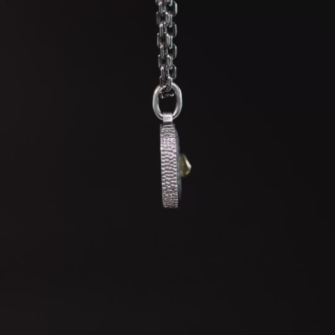 Pazuzu Pendant with Authentic Mesopotamian Agate Seal in 925 Silver & Raw Yellow Sapphire in 9K Gold