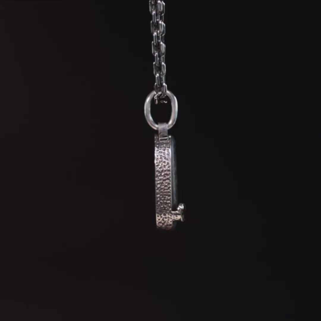 Istakhr Pendant with Authentic Ancient Persian Agate Seal in 925 Silver & Orange Sapphire in 9K Gold