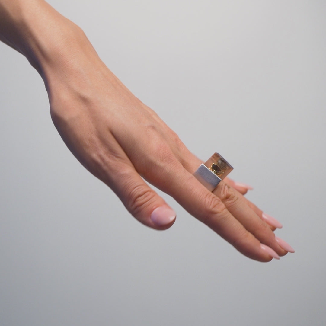 Ersilia Iconic Design Natural Pear-Cut Smoky Quartz Ring in 18K Gold and White Rhodium-Plated Silver