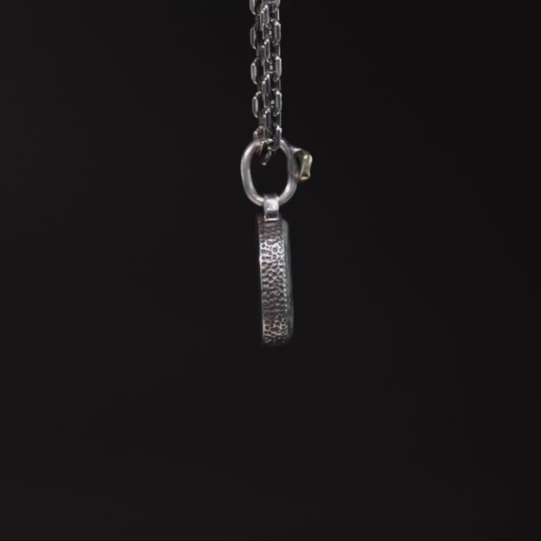 Fars Pendant with Authentic Near Eastern Agate Seal in 925 Silver & Raw Tsavorite Garnet in 9K Gold