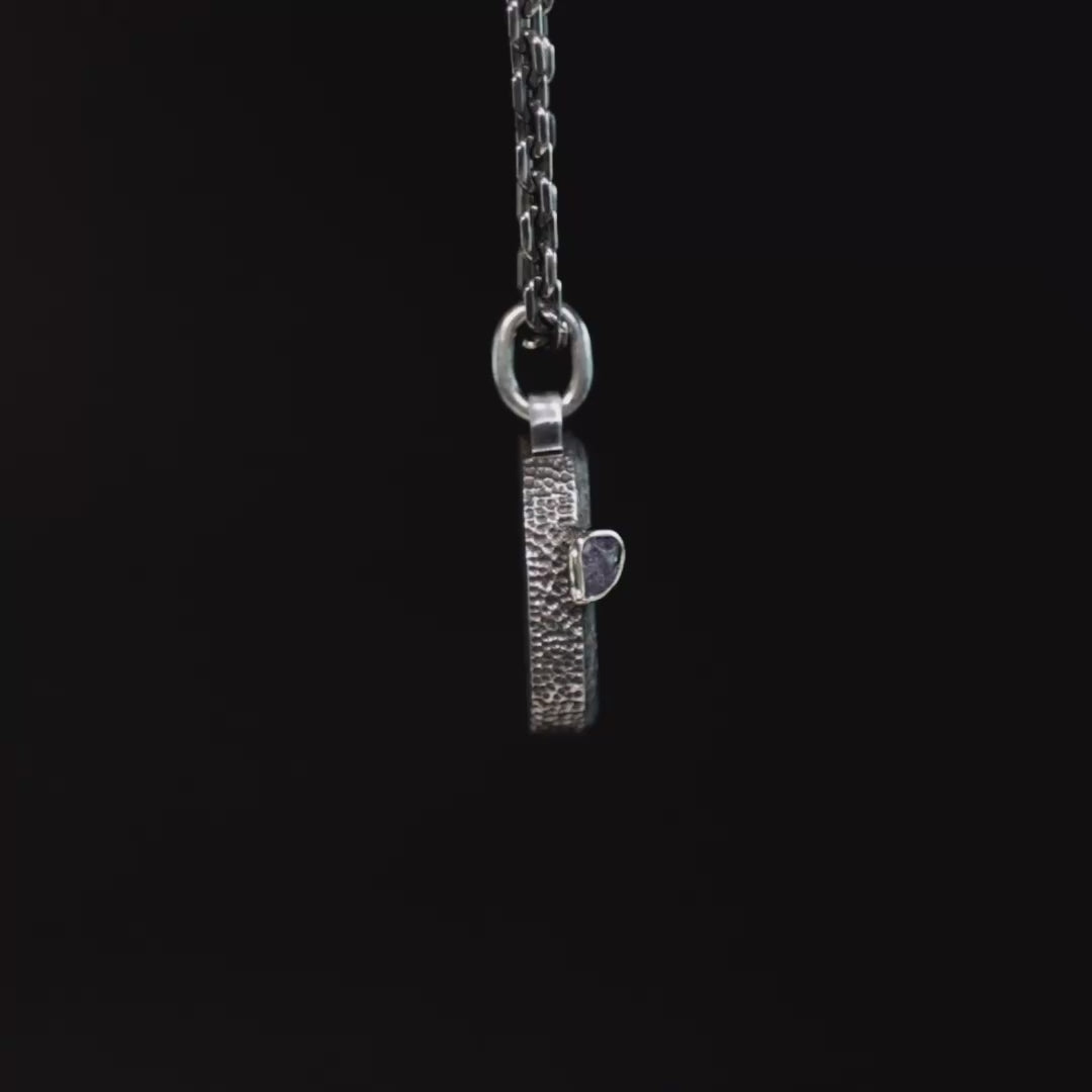 Narseh Pendant with Authentic Ancient Near Eastern Agate Seal in 925 Silver & Raw Pink Sapphire in 9K Gold