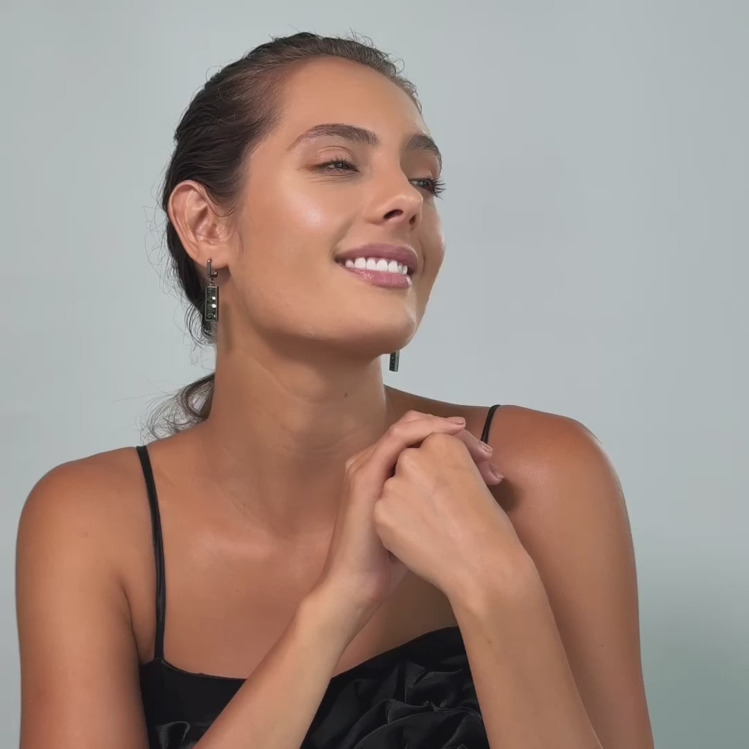 Canli Asymmetric Silver Earrings with Natural Chrome Diopside