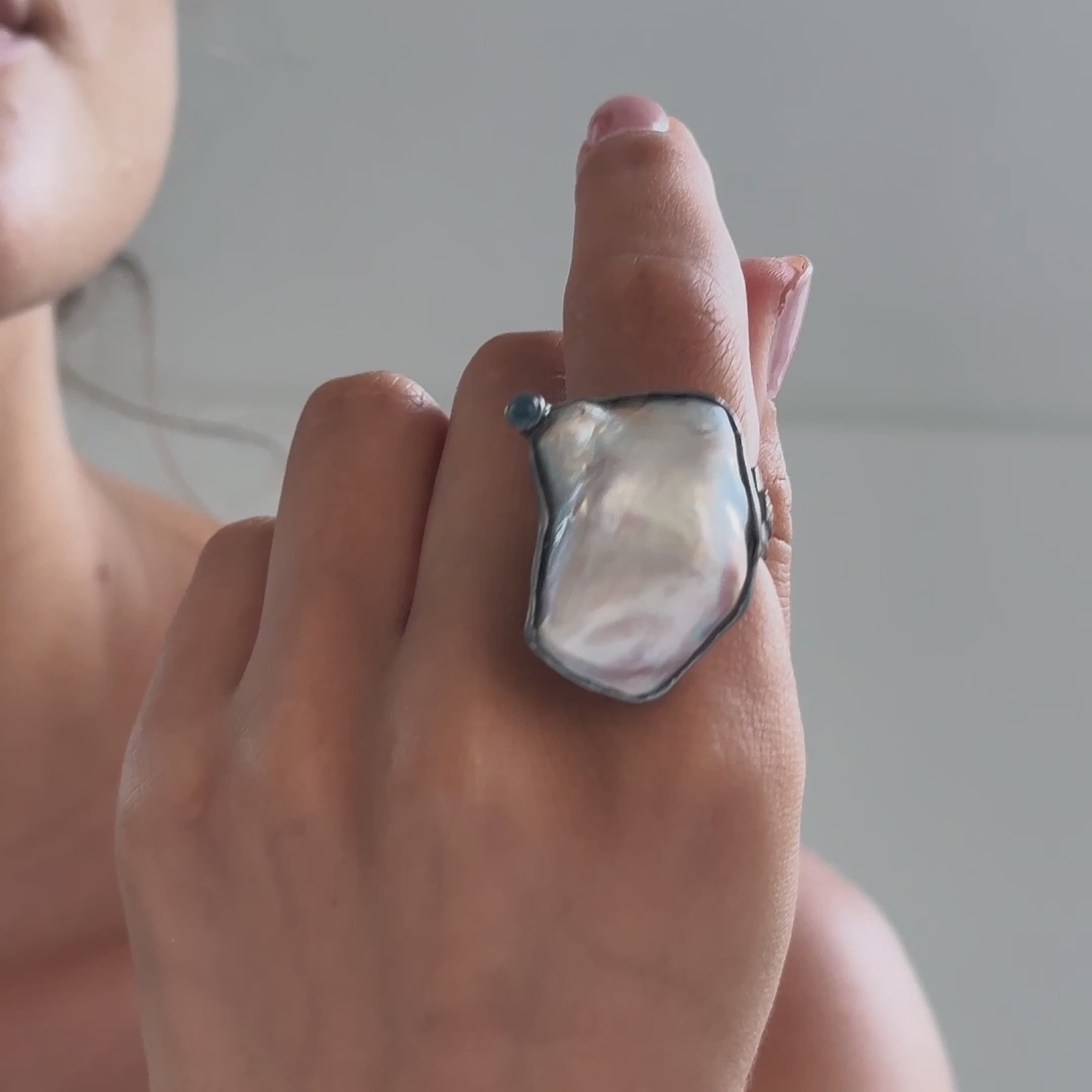 Shira Baroque Pearl and Yellow Sapphire and Blue Sapphire Ring