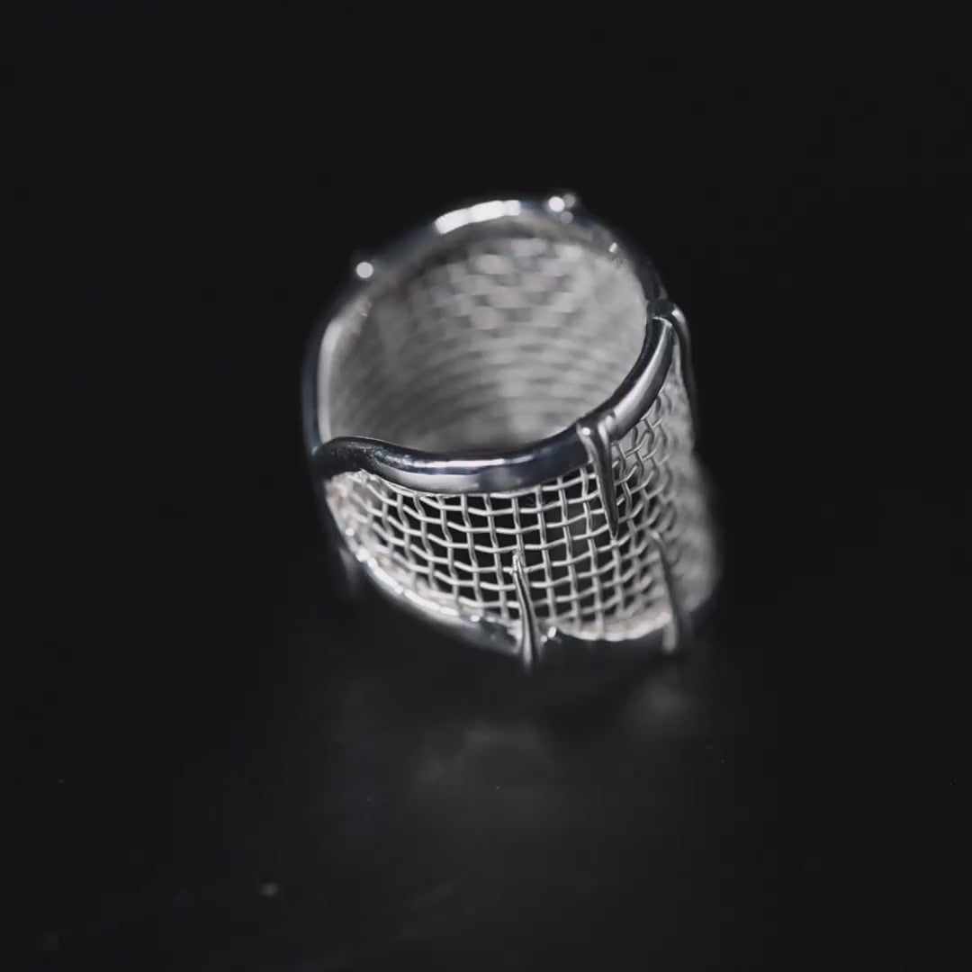 Tessera 925 Silver & Titanium Mesh Adjustable Open Band Ring