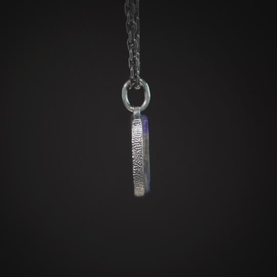 Zephyros Pendant with Authentic Hellenistic Lapis Lazuli Seal in 925 Silver & Raw Tsavorite in 9K Gold