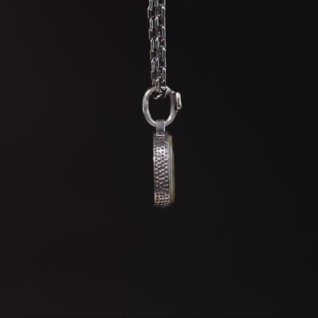 Shamash Pendant with Authentic Ancient Near Eastern Agate Seal in 925 Silver & Rough Ruby in 9K Gold