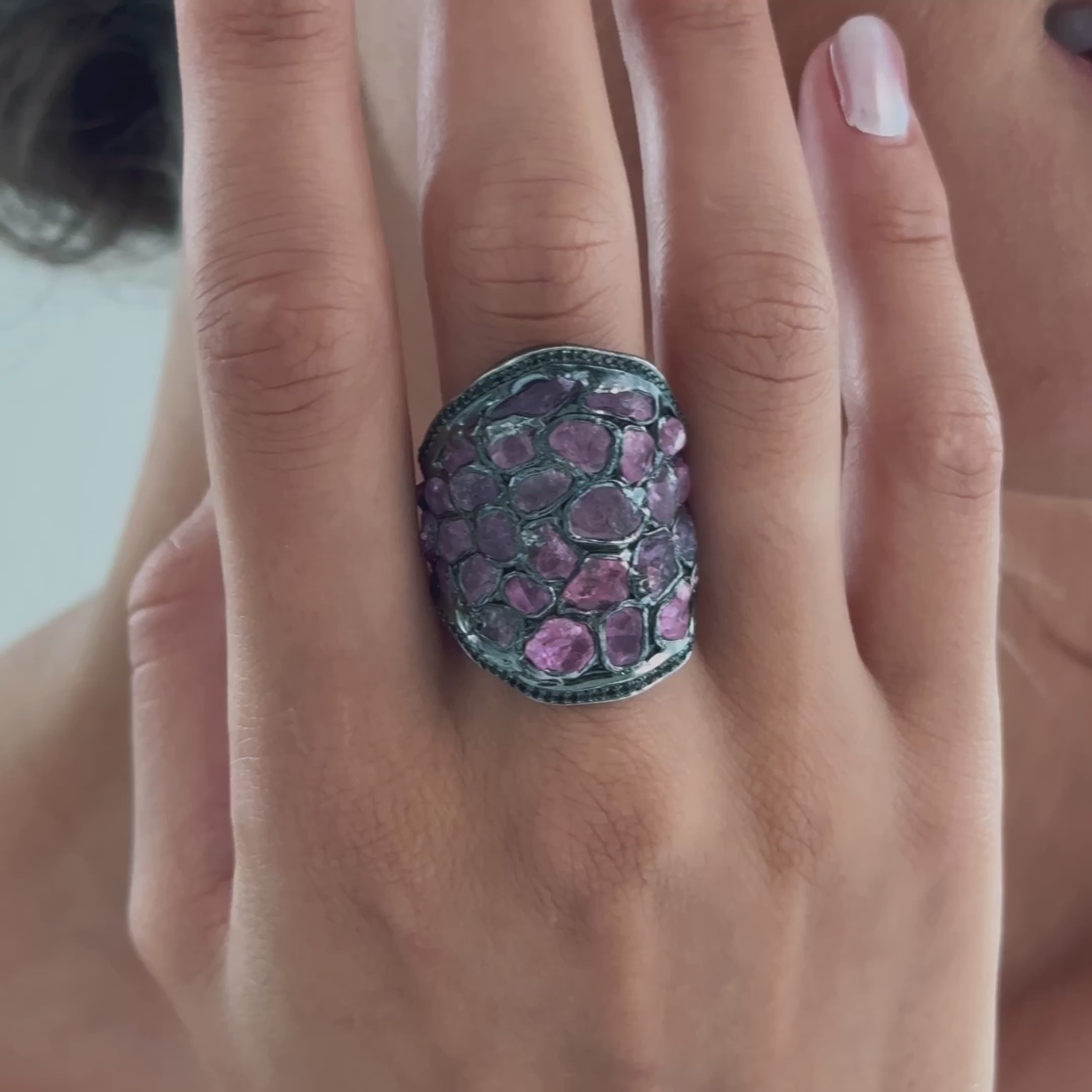 Cosm Rough Pink Sapphire and Black Spinel Ring