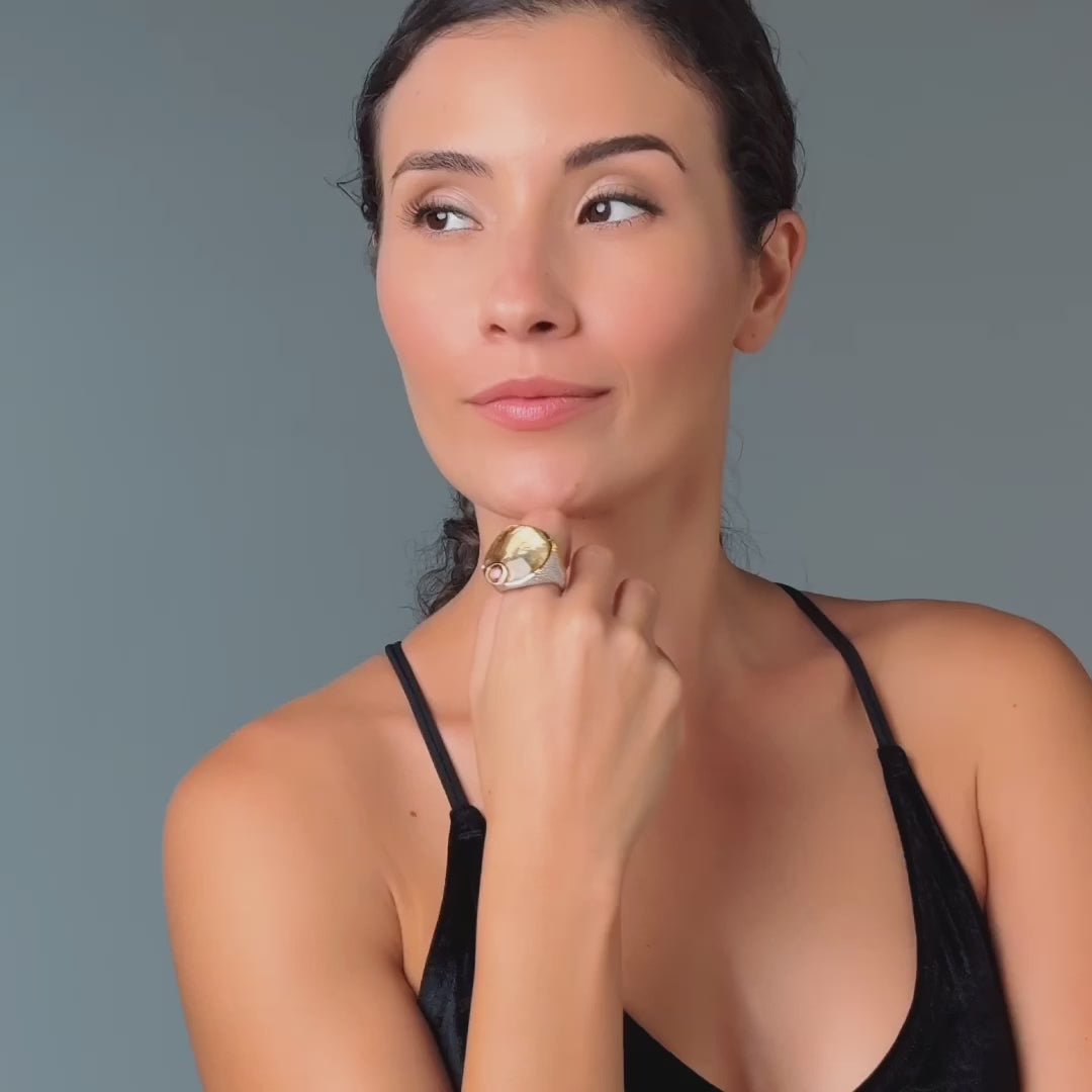 Sargone Lemon Quartz and Tourmaline Ring
