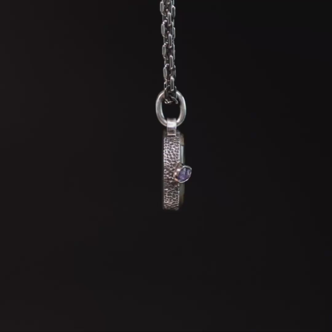 Rayy Pendant with Authentic Ancient Near Eastern Agate Seal in 925 Silver & Raw Pink Sapphire in 9K Gold
