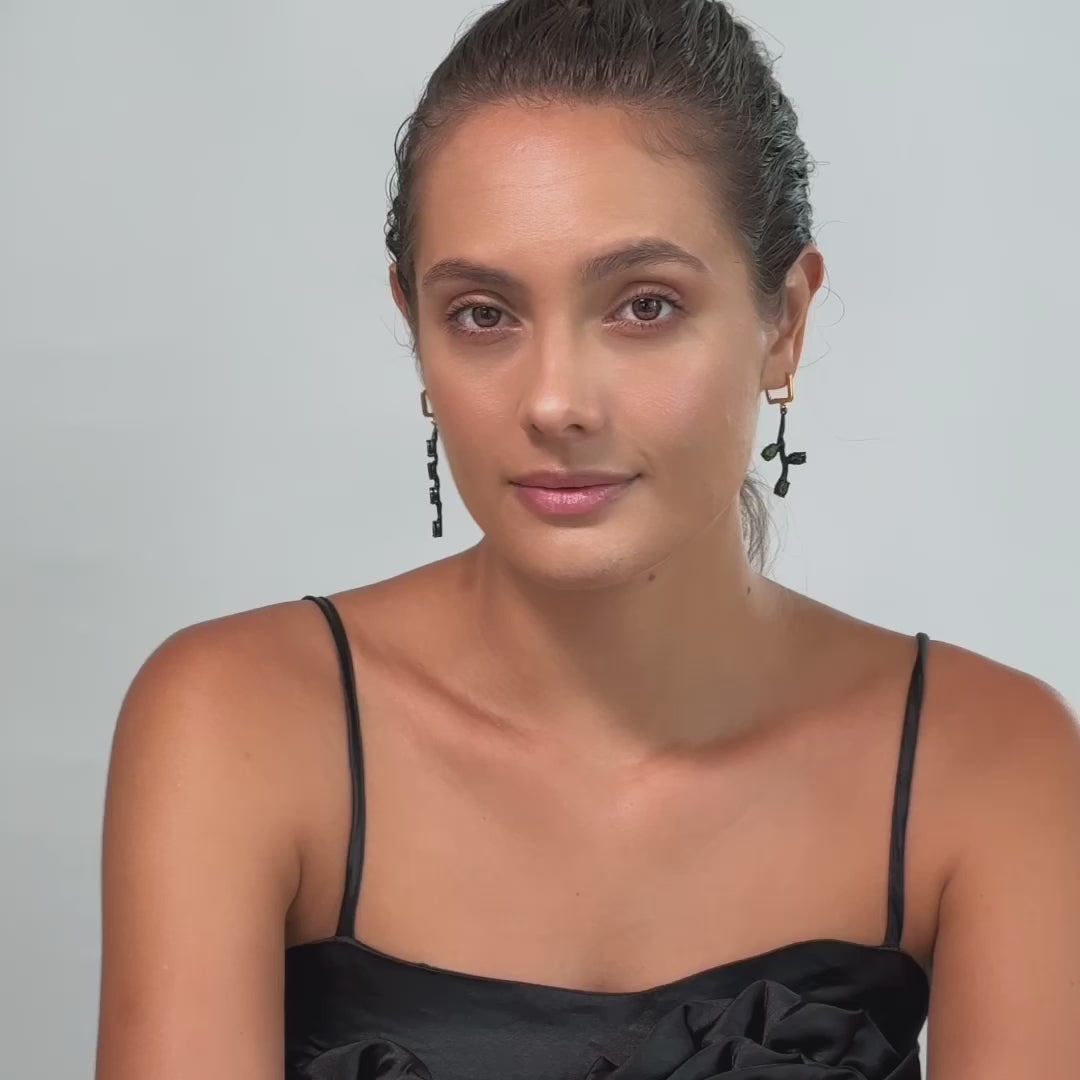 Mahler Asymmetric Earrings with Natural Chrome Diopside in Anthracite & Gold