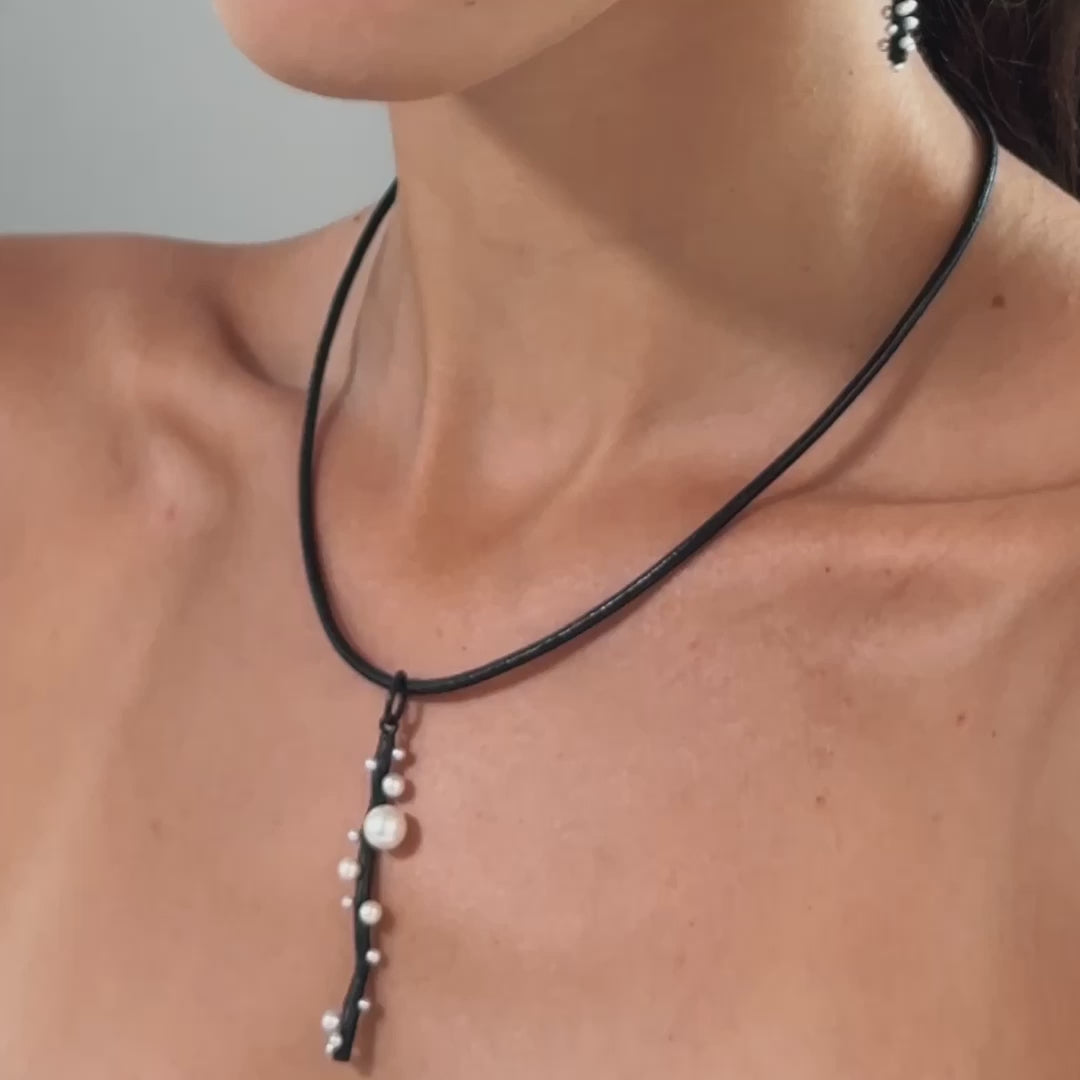 Nagini Black Silver & Micro Pearl Minimalist Pendant