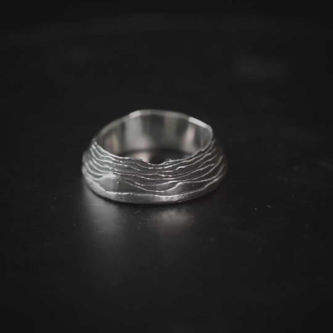Jotun Oxidized 925 Sterling Silver Minimalist Ring with Layered Texture