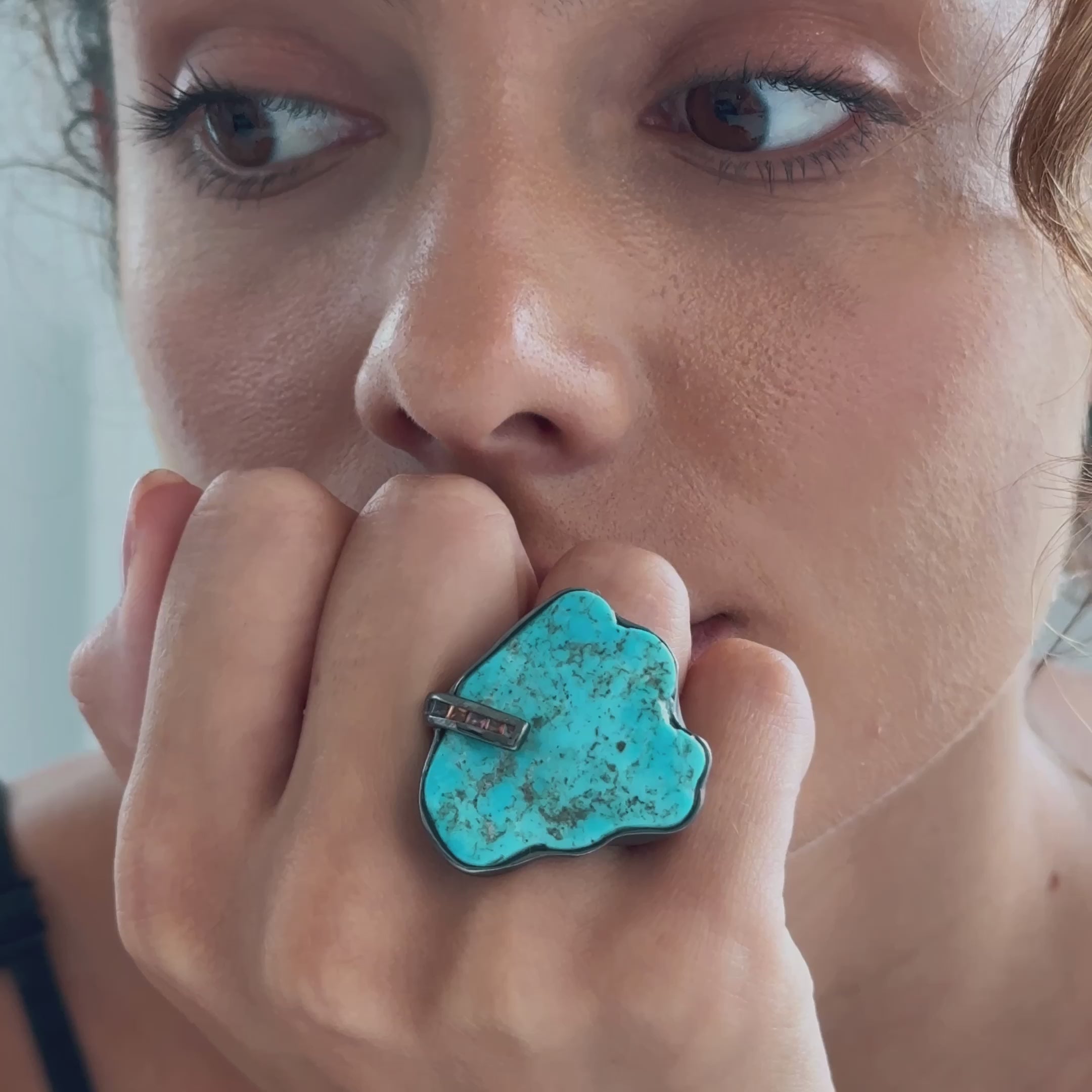 Eau Rough Turquoise and Sapphire Ring